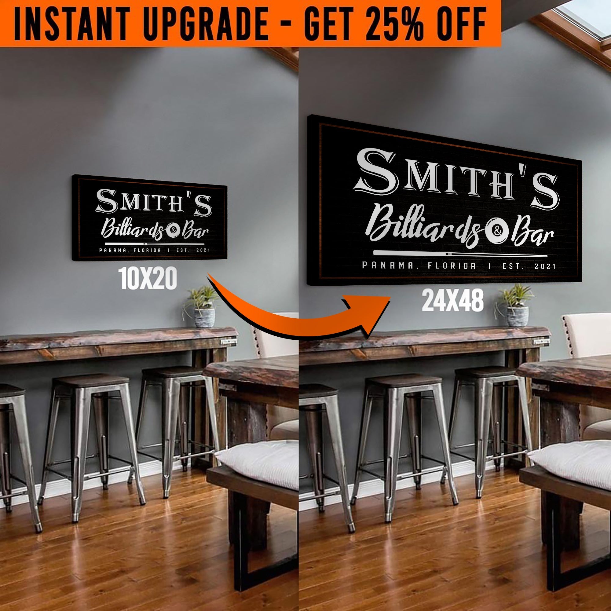 Upgrade Your 20x10 Inches 'Billiards And Bar' Style 3 Canvas To 48x24 Inches on sale at MyriadMart