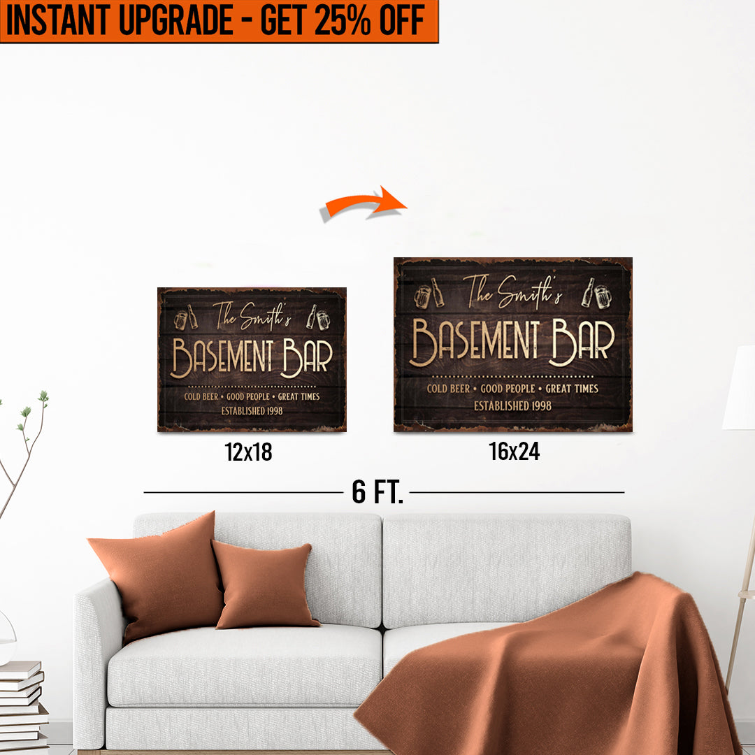 Upgrade Your 18x12 Inches 'Family Basement Bar' Canvas To 24x16 Inches on sale at MyriadMart