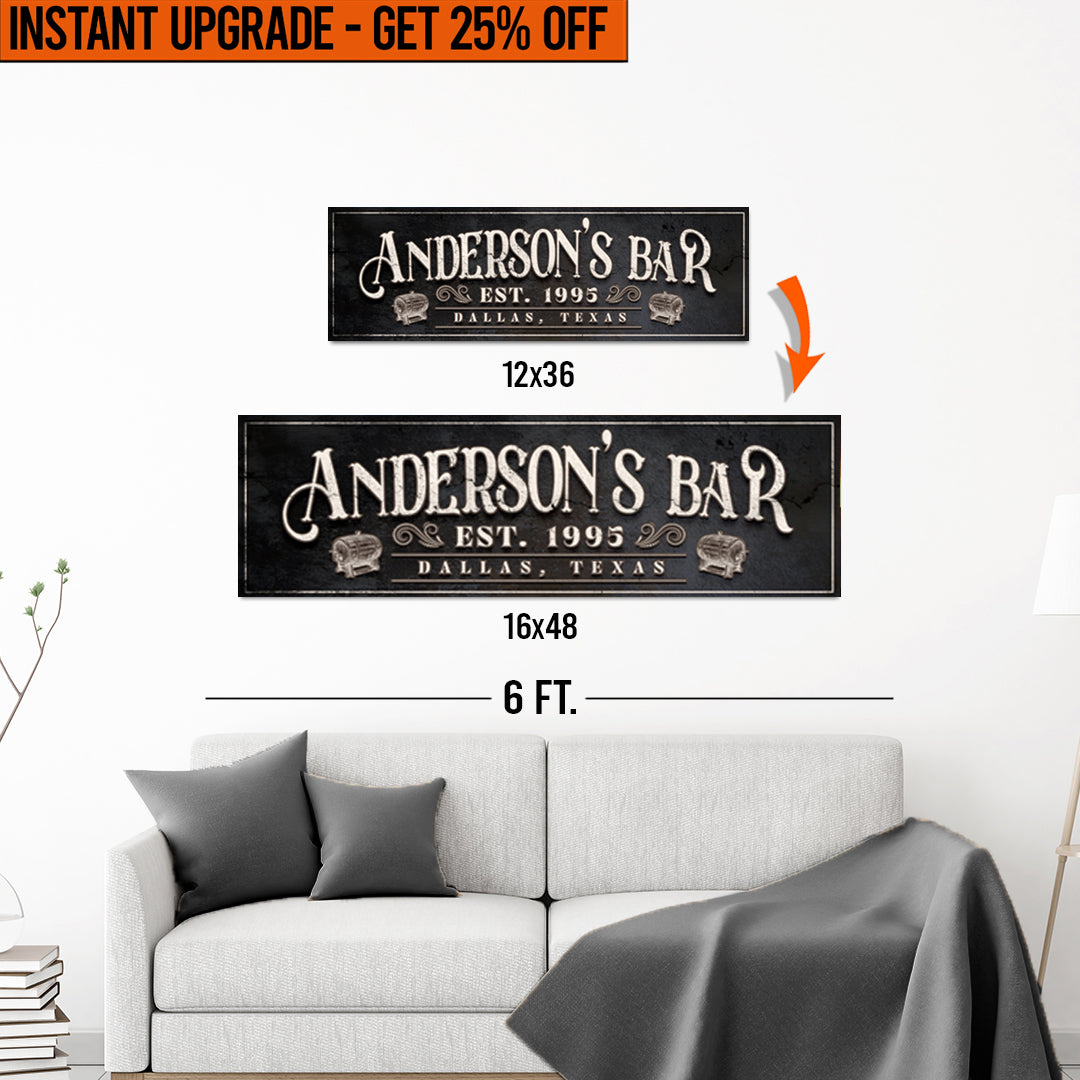 Upgrade Your 12x36 Inches 'Personalized Bar' Style 1 Canvas To 16x48 Inches on sale at MyriadMart