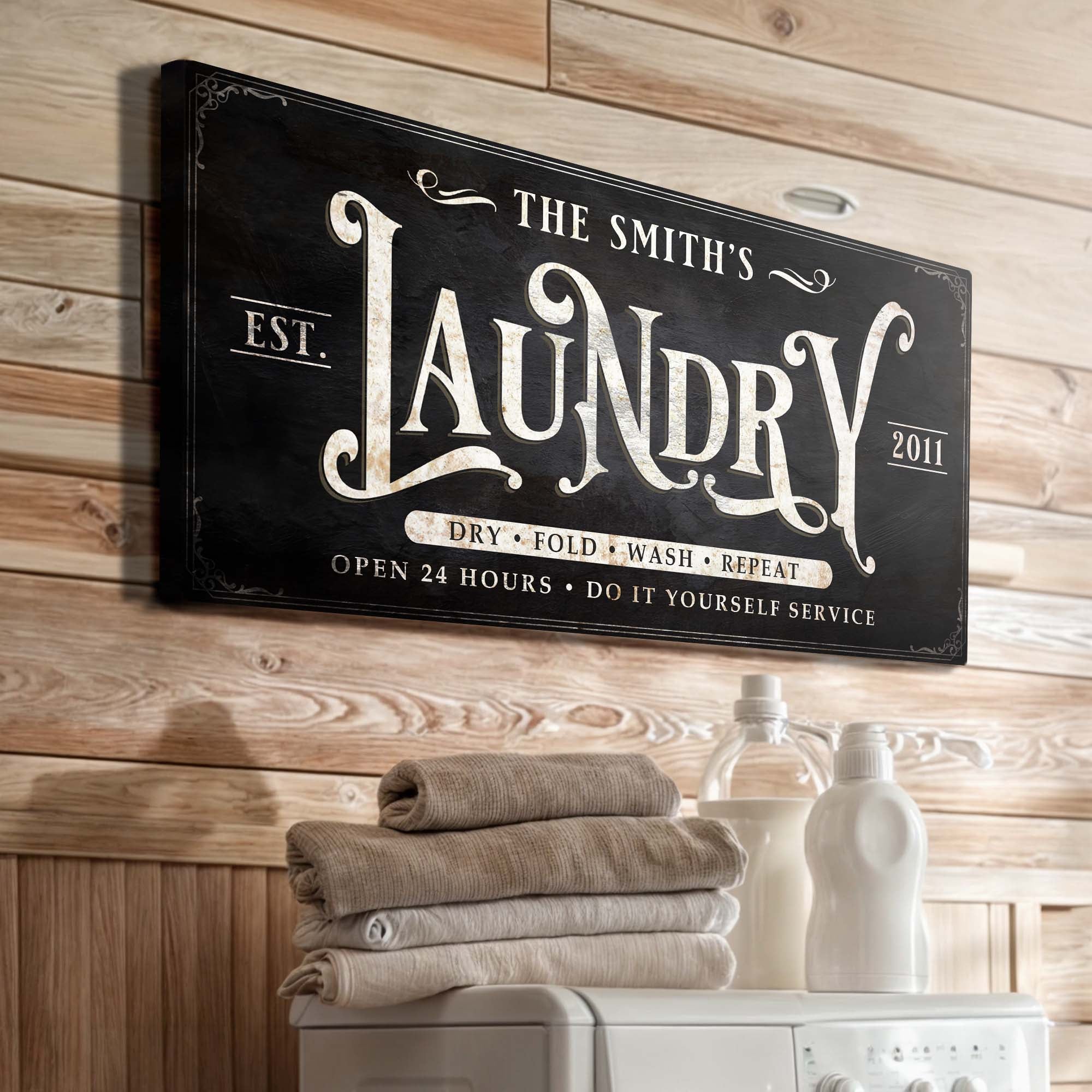 Laundry Room Sign | Farmhouse Laundry Sign | Personalized Laundry Room Decor | Vintage Laundry Room Decor | Wash Dry Fold Laundry Sign on sale at MyriadMart
