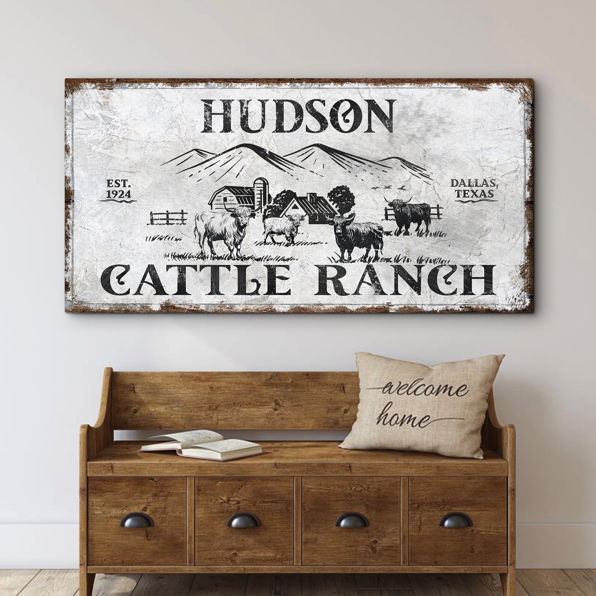 Personalized Highland Cattle Ranch Sign on sale at MyriadMart
