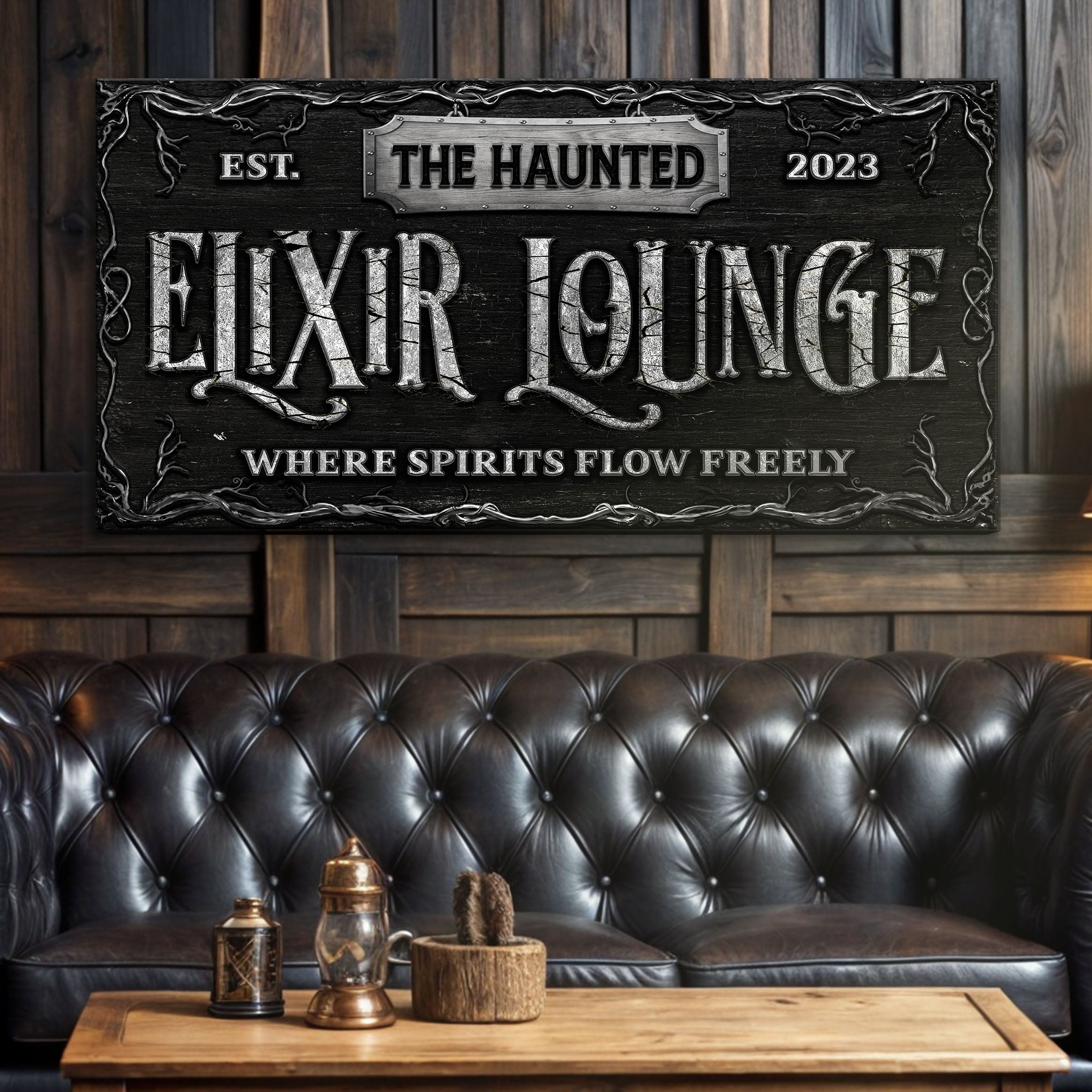The Haunted Elixir Lounge Halloween Sign on sale at MyriadMart