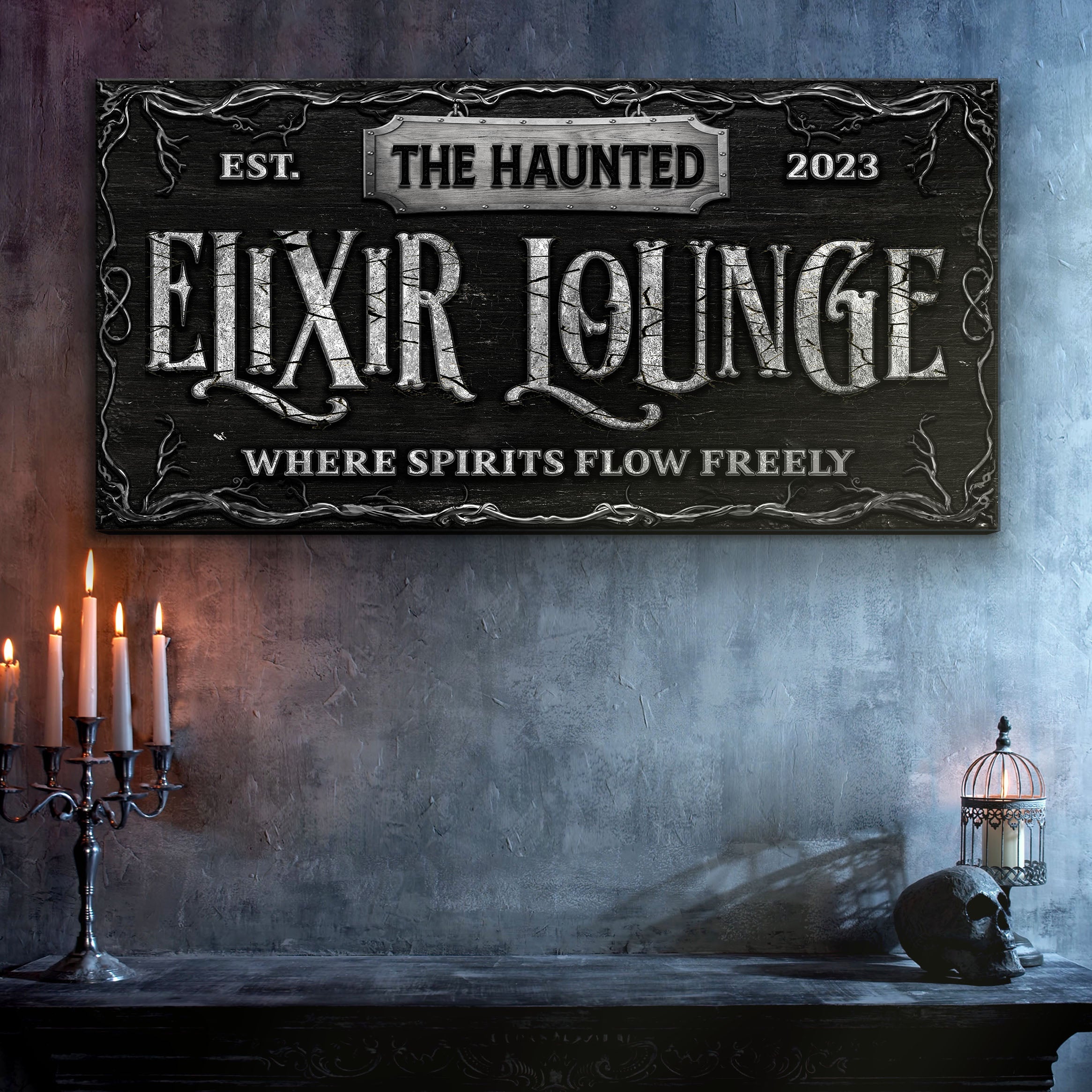 The Haunted Elixir Lounge Halloween Sign on sale at MyriadMart
