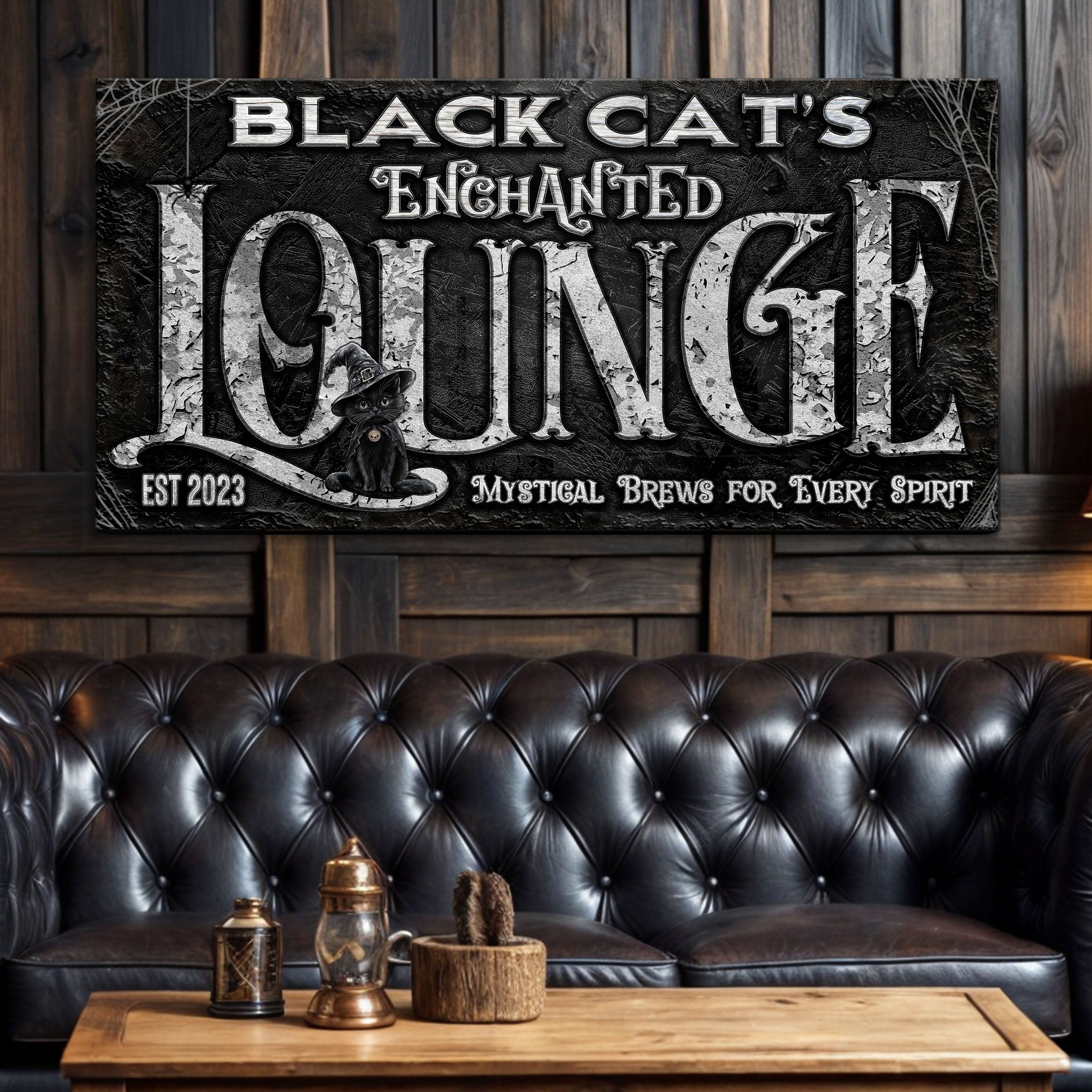 Black Cat's Enchanted Lounge Halloween Sign on sale at MyriadMart