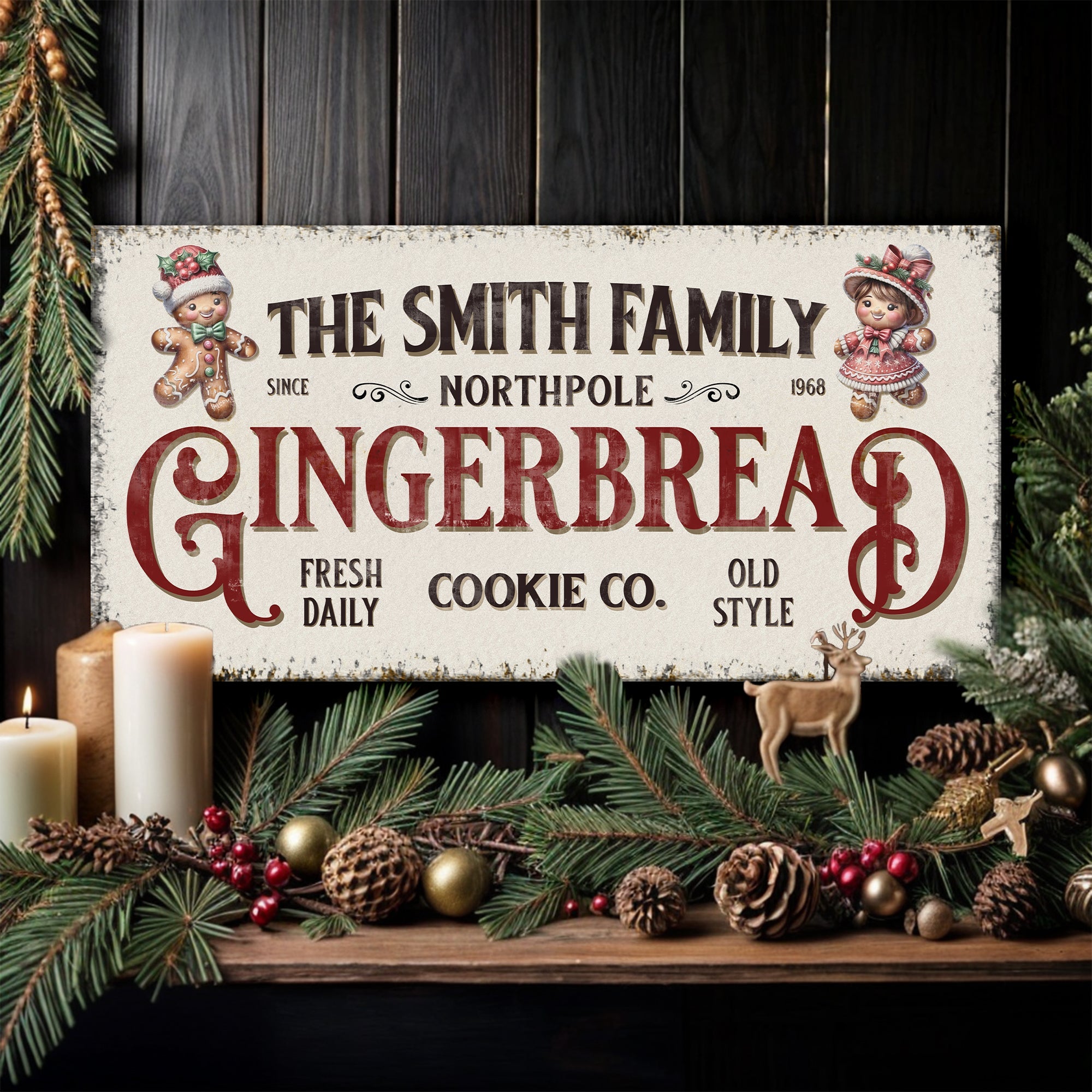 Family Gingerbread Bakery Christmas Sign on sale at MyriadMart