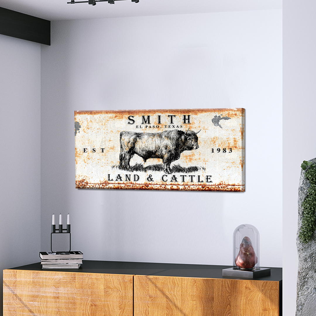 Land And Cattle Rustic Sign on sale at MyriadMart