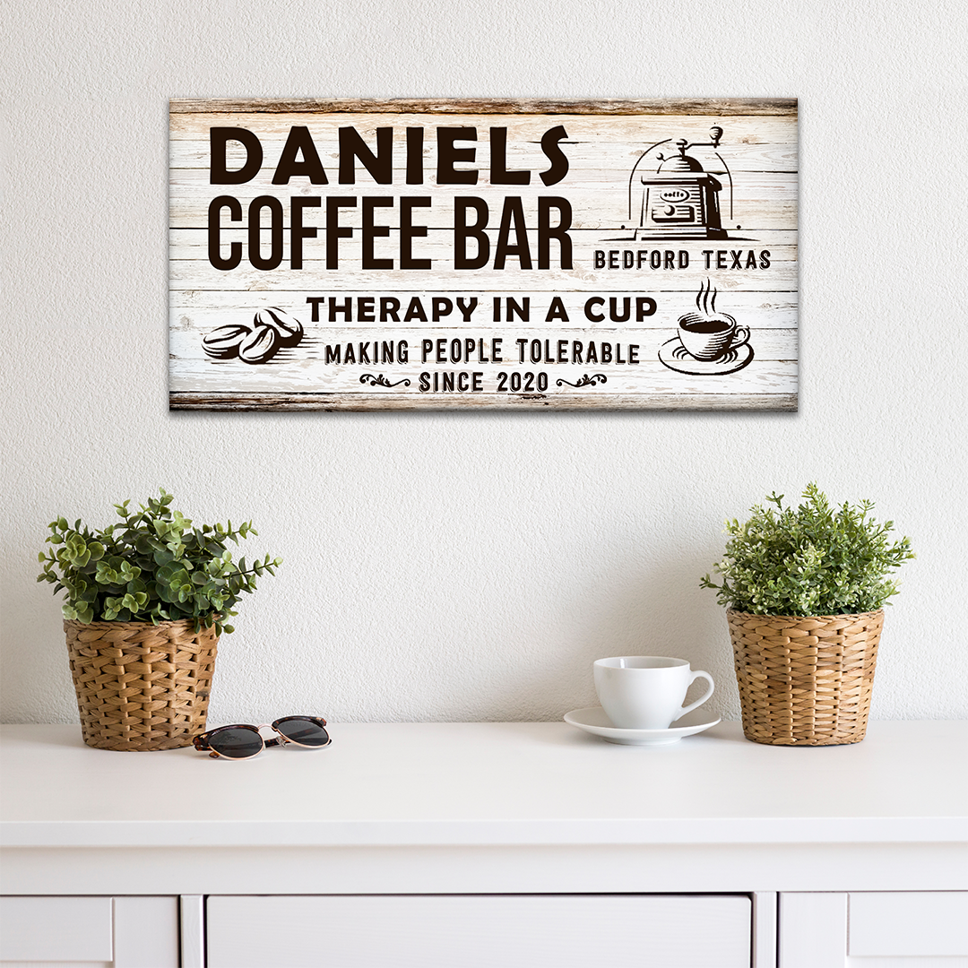 Therapy In A Cup Coffee Bar Sign on sale at MyriadMart