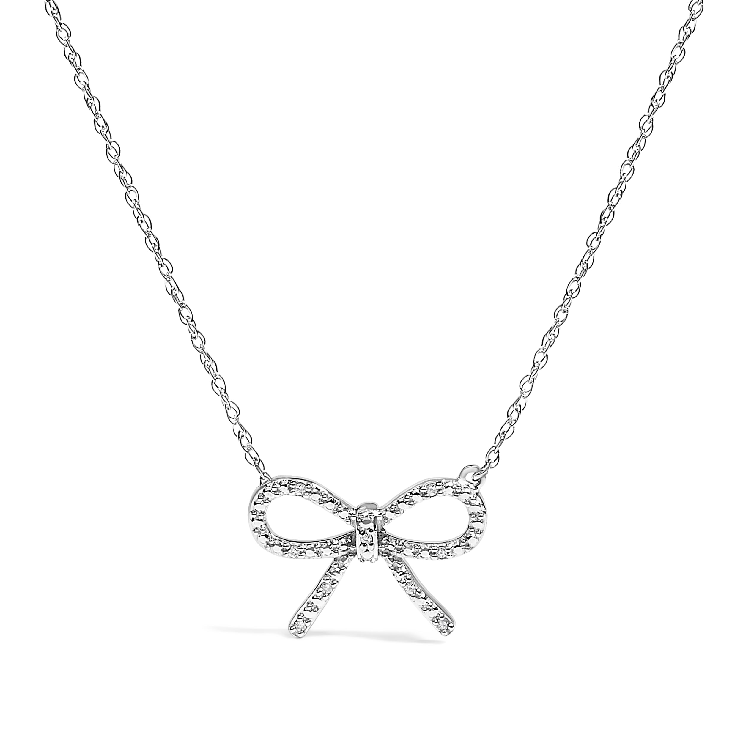.925 Sterling Silver Diamond Accent Ribbon Bow Knot Pendant Necklace J-K Color, I2-I3 Clarity - 18" Inches on sale at MyriadMart