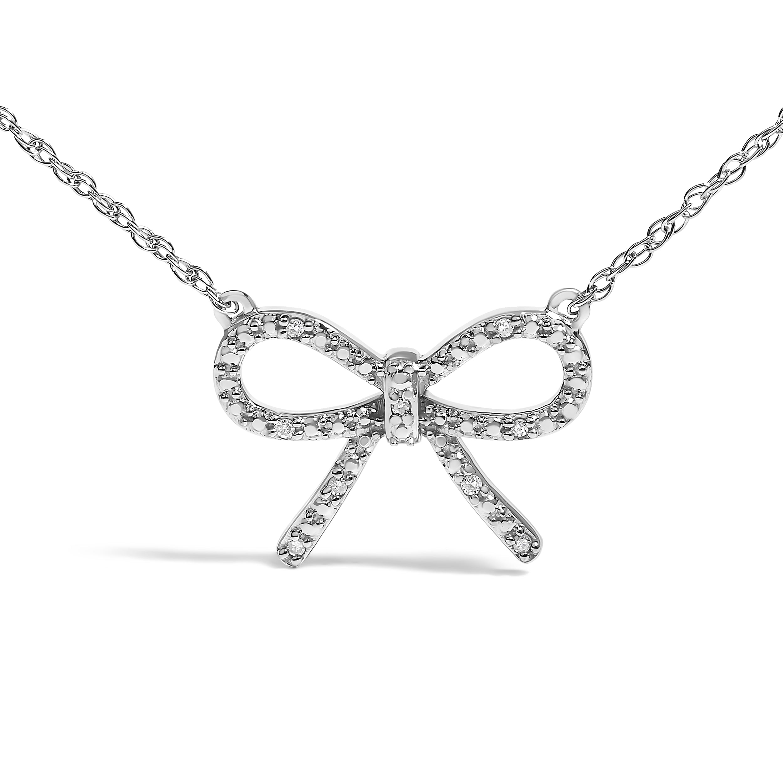 .925 Sterling Silver Diamond Accent Ribbon Bow Knot Pendant Necklace J-K Color, I2-I3 Clarity - 18" Inches on sale at MyriadMart