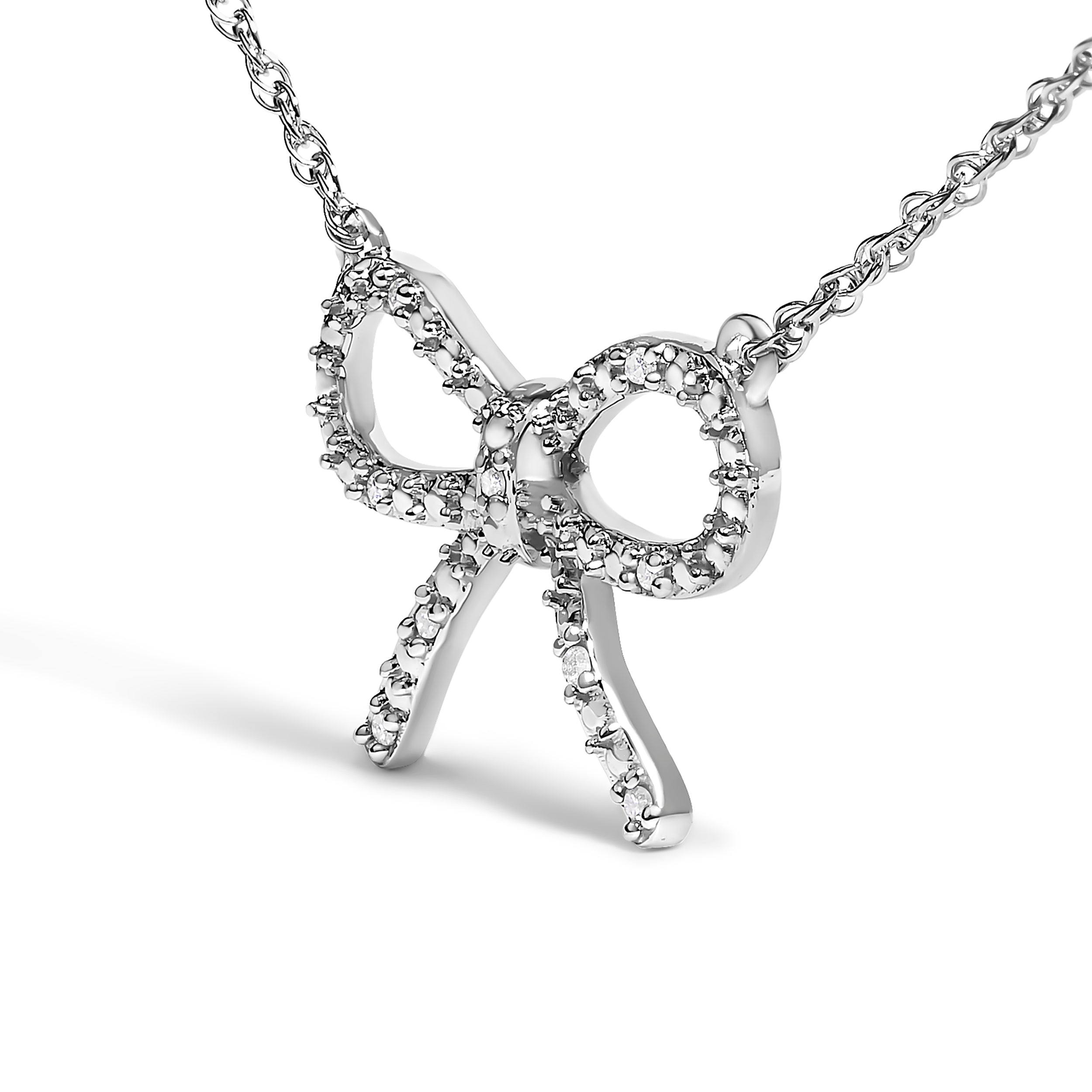 .925 Sterling Silver Diamond Accent Ribbon Bow Knot Pendant Necklace J-K Color, I2-I3 Clarity - 18" Inches on sale at MyriadMart