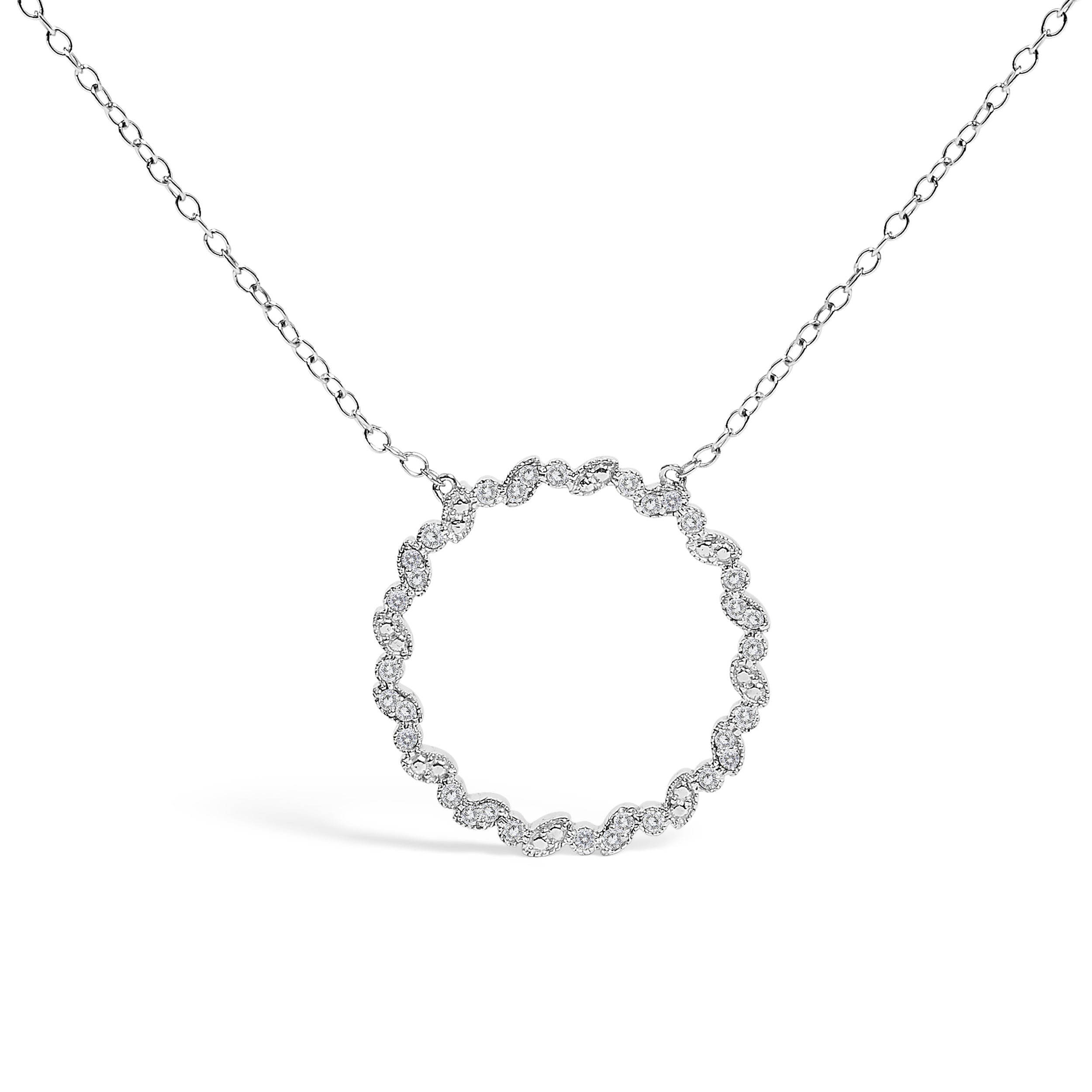 .925 Sterling Silver 1/7 Cttw Lab Grown Diamond Beaded Love Circle Pendant Necklace - Size 18 Inches on sale at MyriadMart