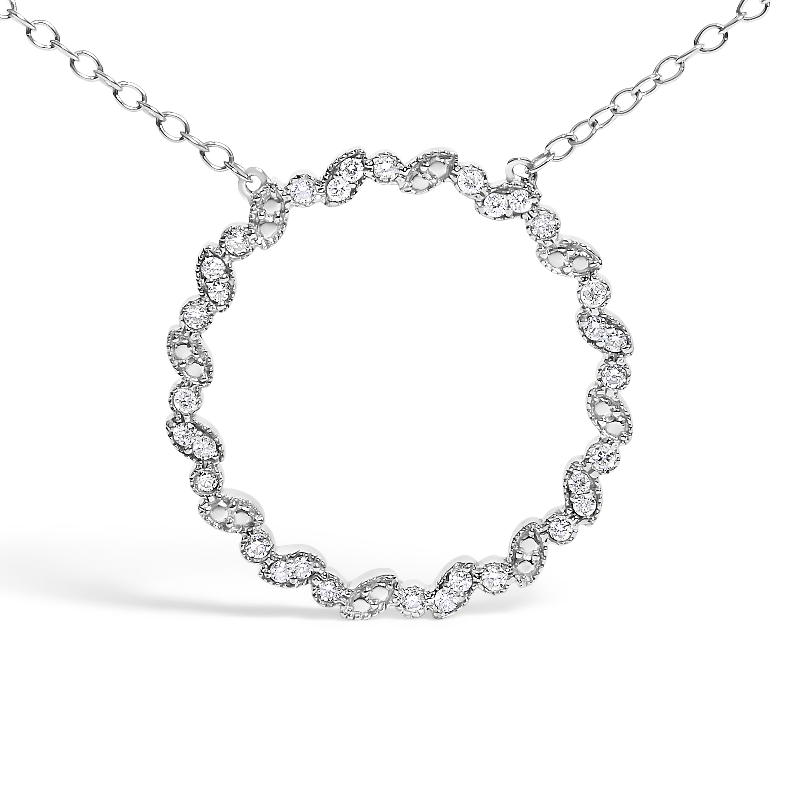 .925 Sterling Silver 1/7 Cttw Lab Grown Diamond Beaded Love Circle Pendant Necklace - Size 18 Inches on sale at MyriadMart
