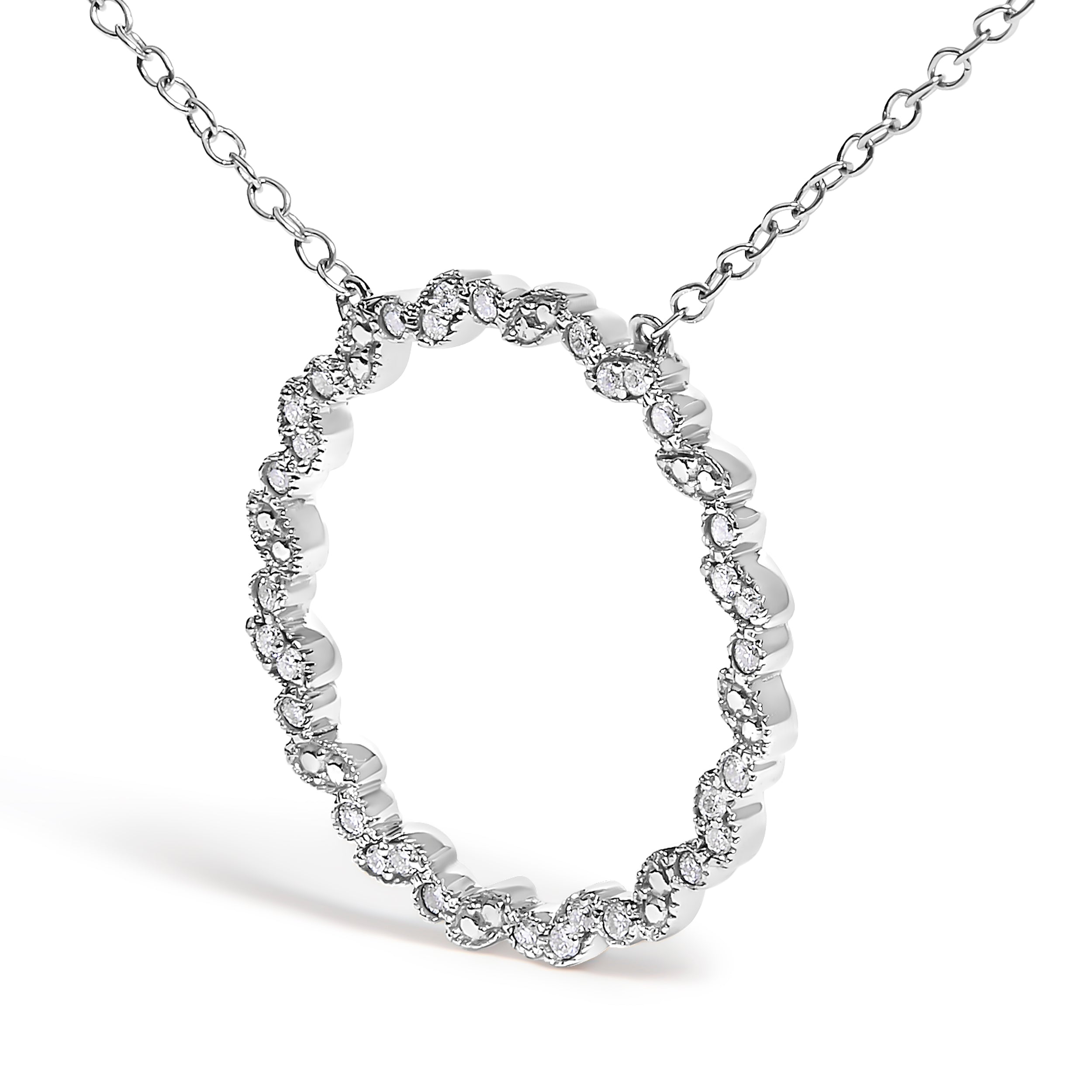 .925 Sterling Silver 1/7 Cttw Lab Grown Diamond Beaded Love Circle Pendant Necklace - Size 18 Inches on sale at MyriadMart