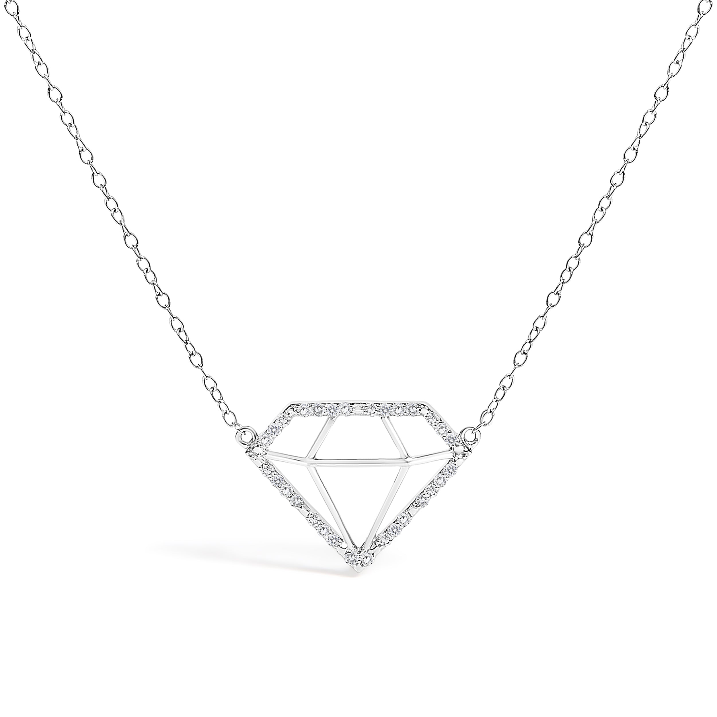 .925 Sterling Silver 1/7 Cttw Lab Grown Diamond Diamond Shaped Pendant Necklace - Size 18 Inches on sale at MyriadMart