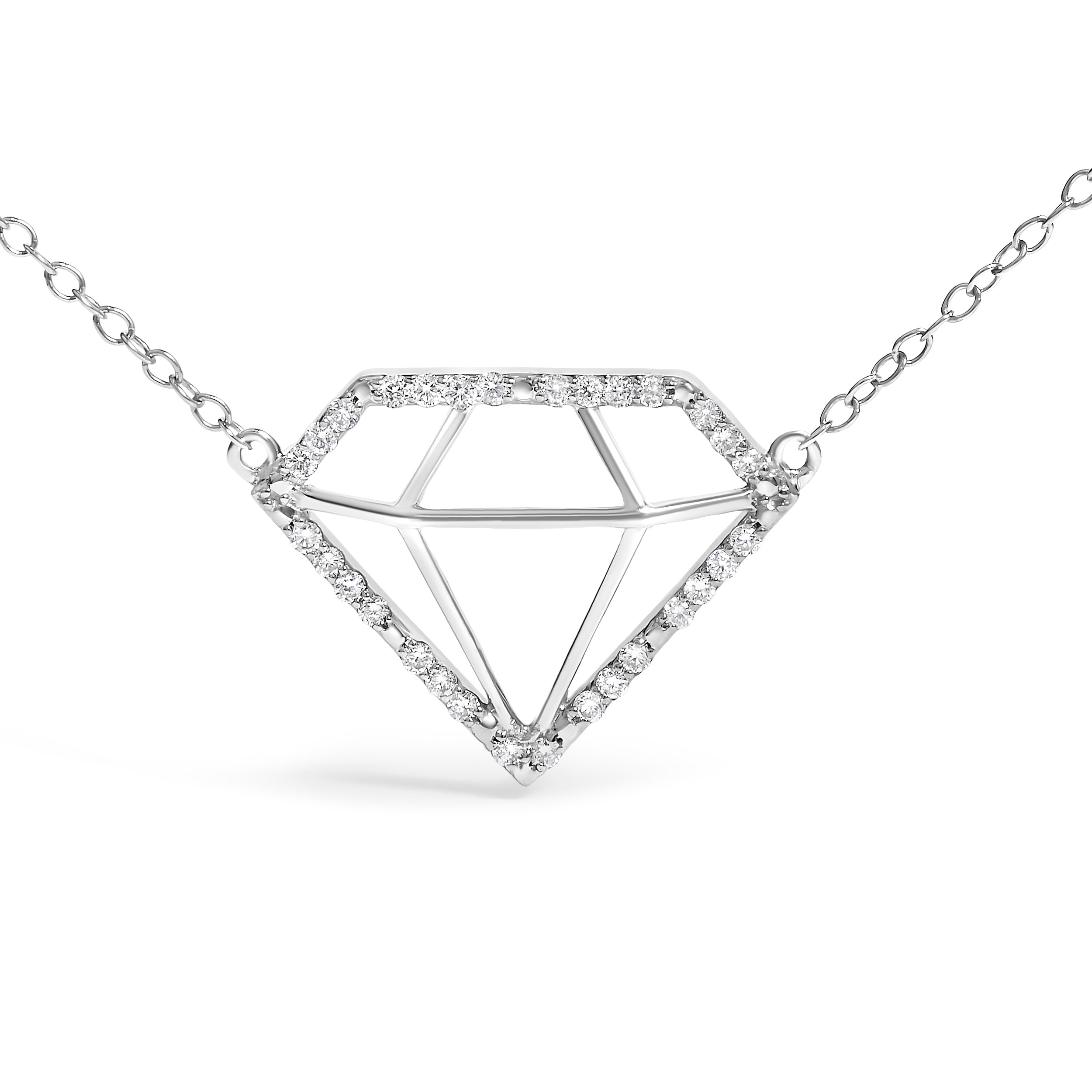 .925 Sterling Silver 1/7 Cttw Lab Grown Diamond Diamond Shaped Pendant Necklace - Size 18 Inches on sale at MyriadMart