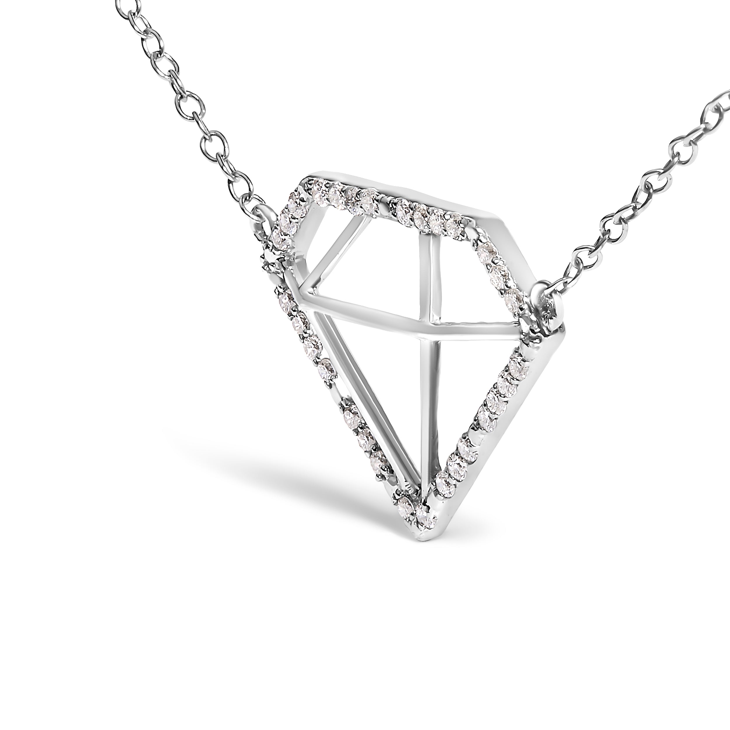 .925 Sterling Silver 1/7 Cttw Lab Grown Diamond Diamond Shaped Pendant Necklace - Size 18 Inches on sale at MyriadMart