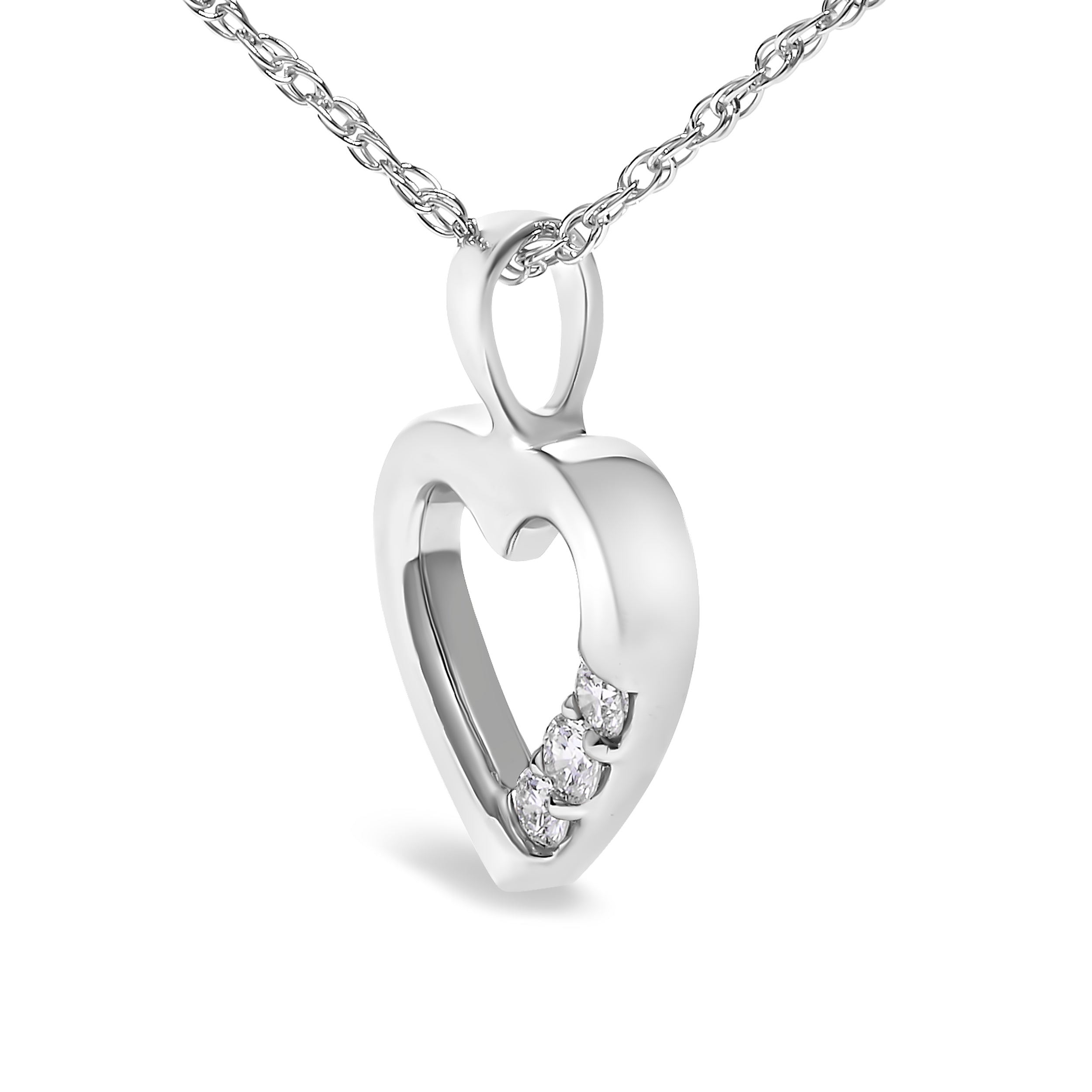 .925 Sterling Silver Lab Grown Diamond 1/4 Cttw Three Stone Heart Pendant Necklace - 18" Inches on sale at MyriadMart