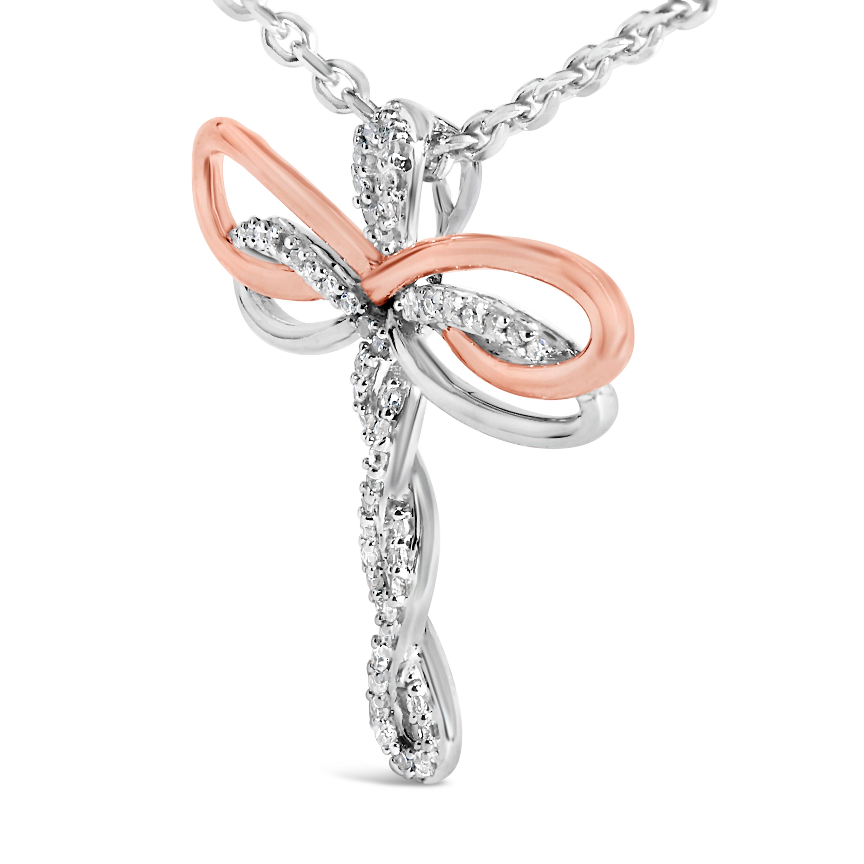 14K Rose Gold Plated Sterling Silver 1/10 Cttw Diamond Dragonfly Pendant Necklace on sale at MyriadMart