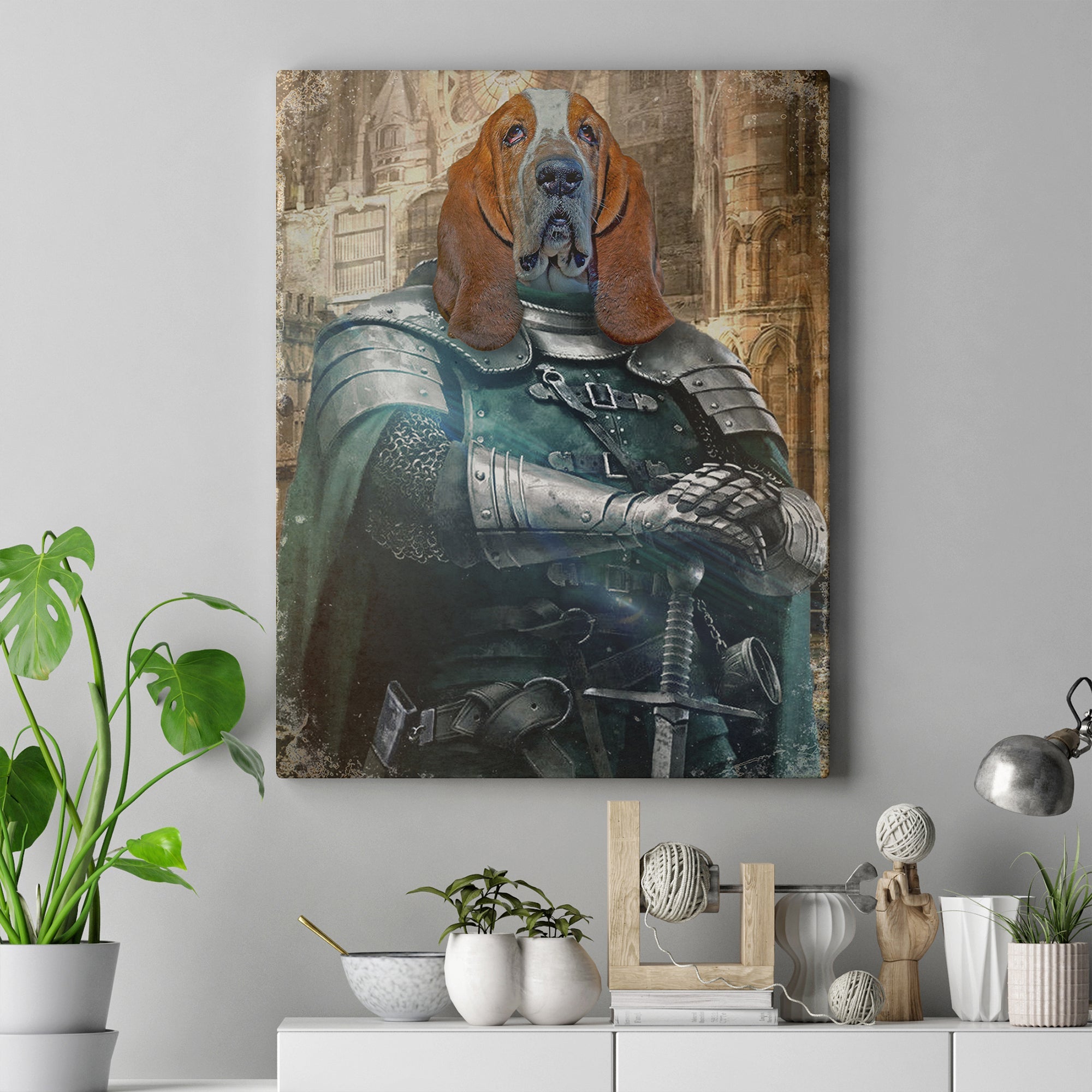 Pet Medieval Knight Portrait - Basset Hound Sign on sale at MyriadMart