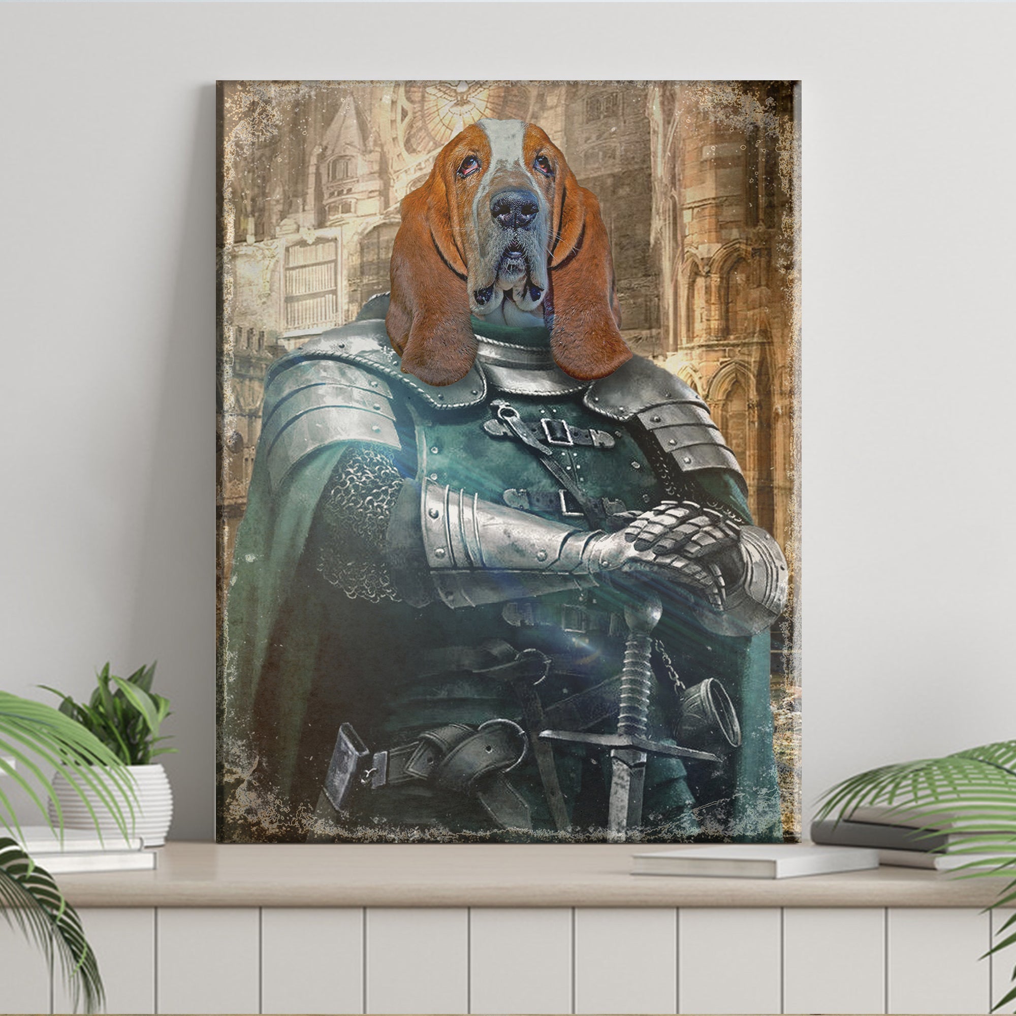 Pet Medieval Knight Portrait - Basset Hound Sign on sale at MyriadMart