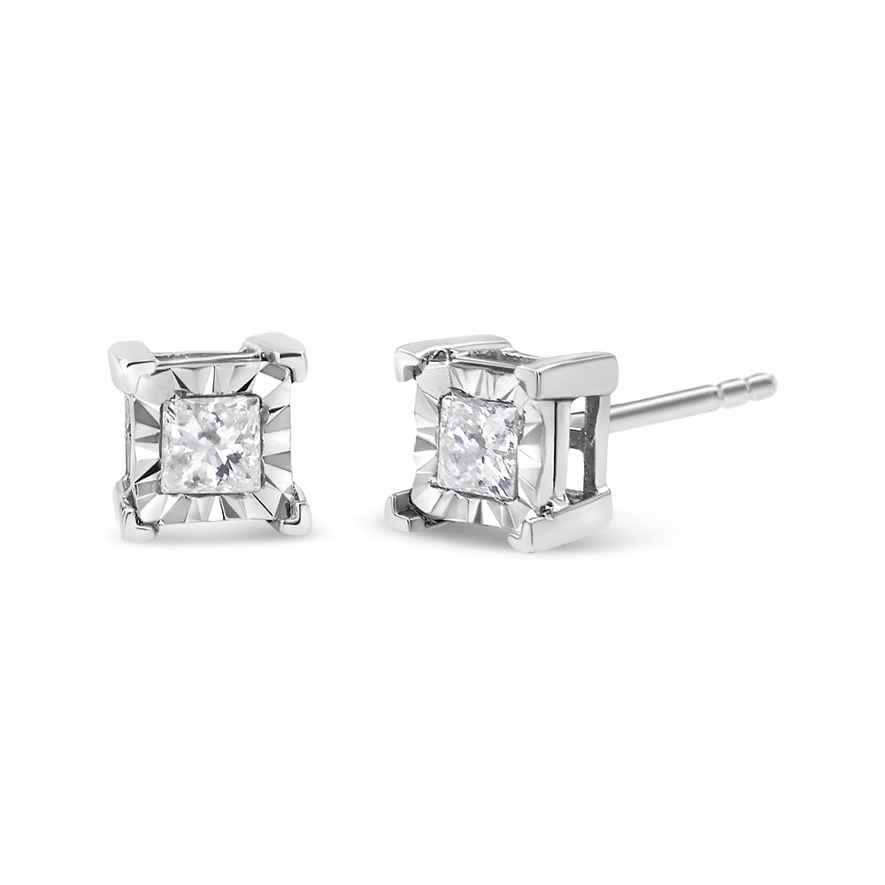 .925 Sterling Silver 1/2 Cttw Miracle Set Princess-cut Diamond Solitaire Stud Earrings H-I Color, SI2-I1 Clarity on sale at MyriadMart
