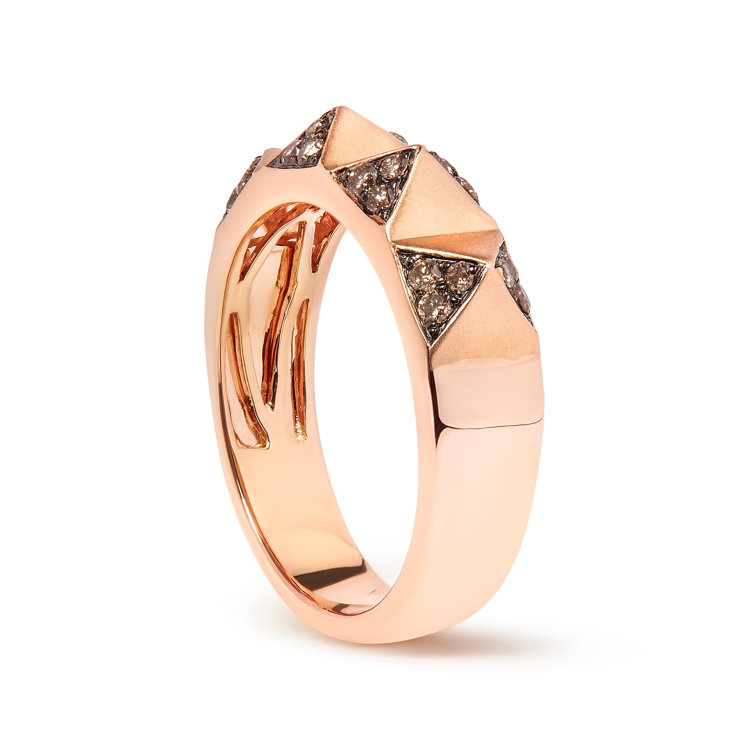 14K Rose Gold 1/4 Cttw Brown Diamond Pyramid Band Ring Brown Color, SI1-SI2 Clarity - Size 7 on sale at MyriadMart