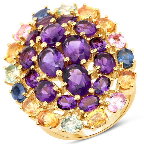 9.04 Carat Genuine Multi Stones .925 Sterling Silver Ring on sale at MyriadMart