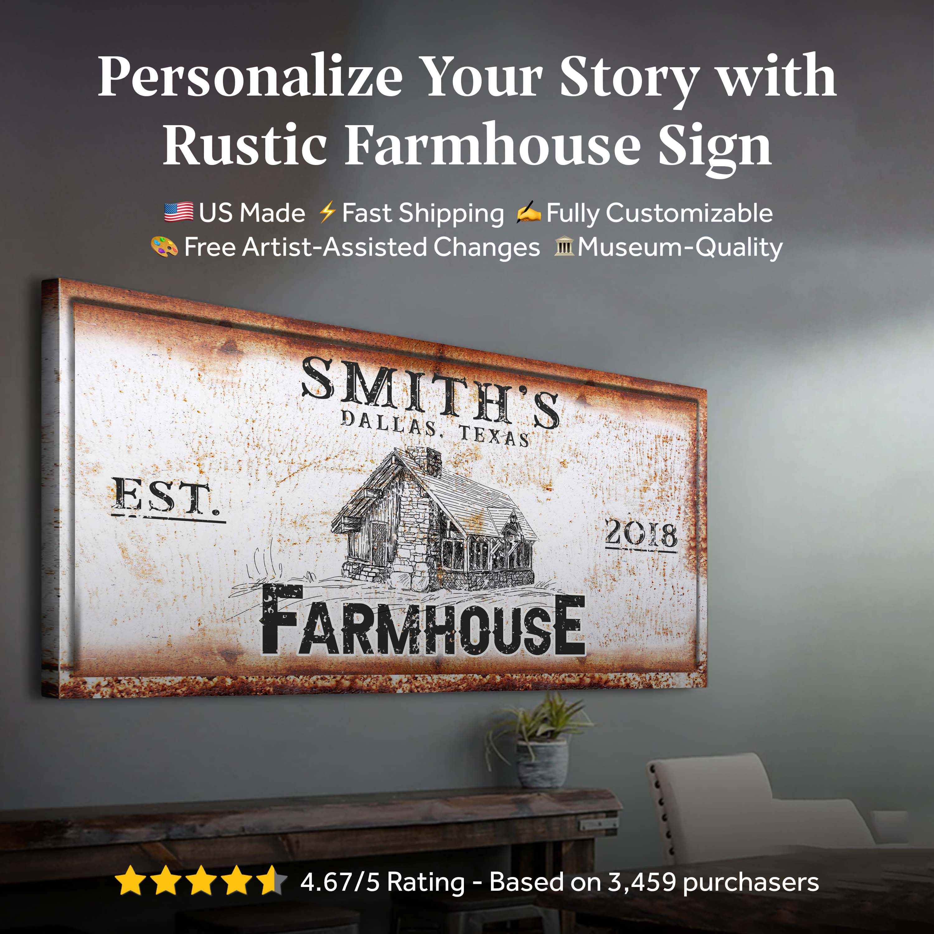 Rustic Farmhouse Personalized Sign II on sale at MyriadMart