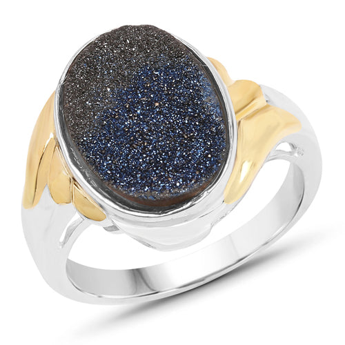 3.25 Carat Genuine Cobalt Blue Drusy .925 Sterling Silver Ring on sale at MyriadMart