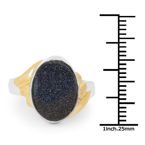 3.25 Carat Genuine Cobalt Blue Drusy .925 Sterling Silver Ring on sale at MyriadMart