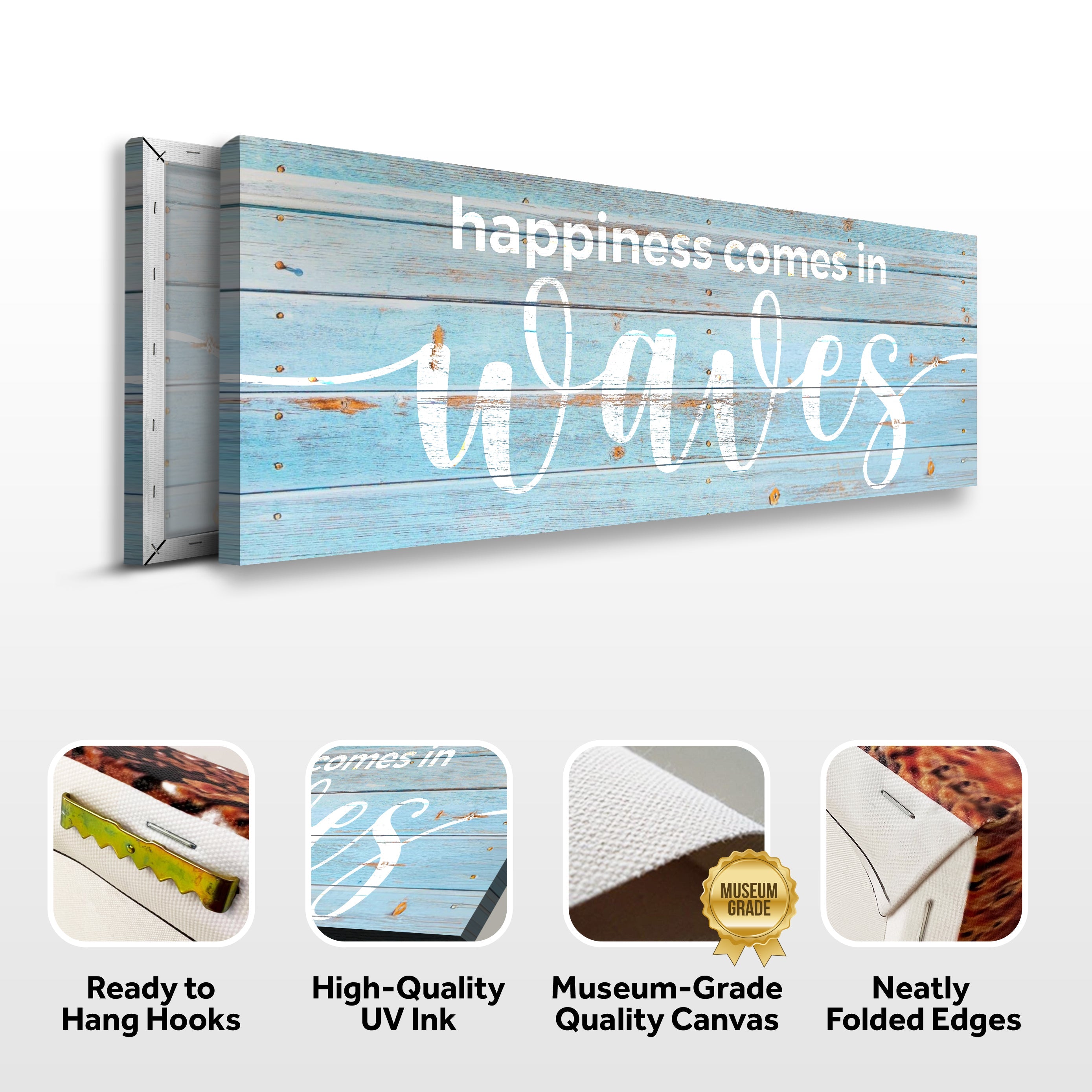 Happiness Comes In Waves Sign on sale at MyriadMart