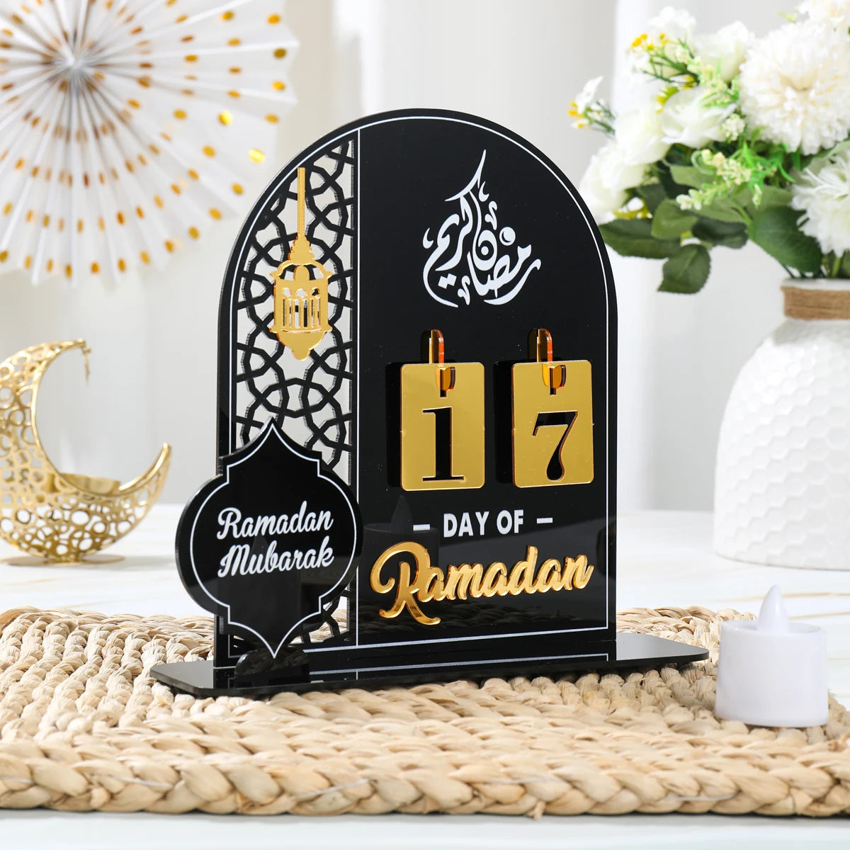 Ramadan Countdown Calendar Acrylic Eid Mubarak Ornament Kareem Ramadan Decoration 2024 For Home Islamic Muslim Party Decor Gifts