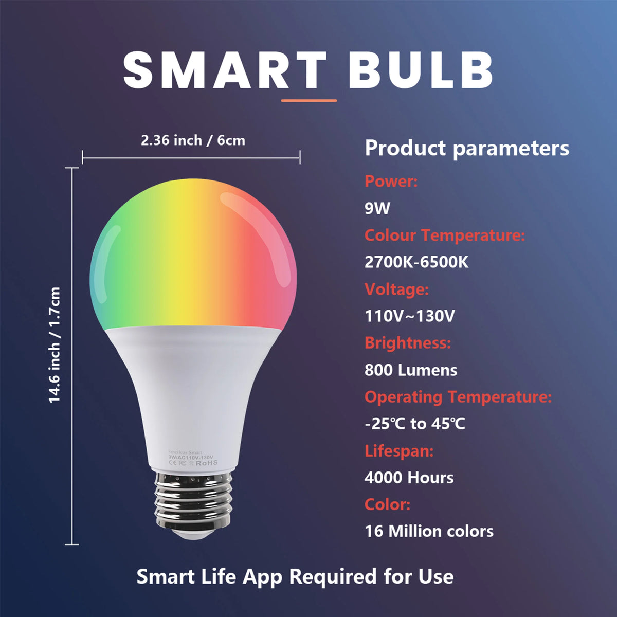 4pcs RGB Multi-Color LED Smart Bulbs, Music Rhythm Sensitive Lights, Low Blue Light Flicker-Free Lamps for Living Room Bedroom