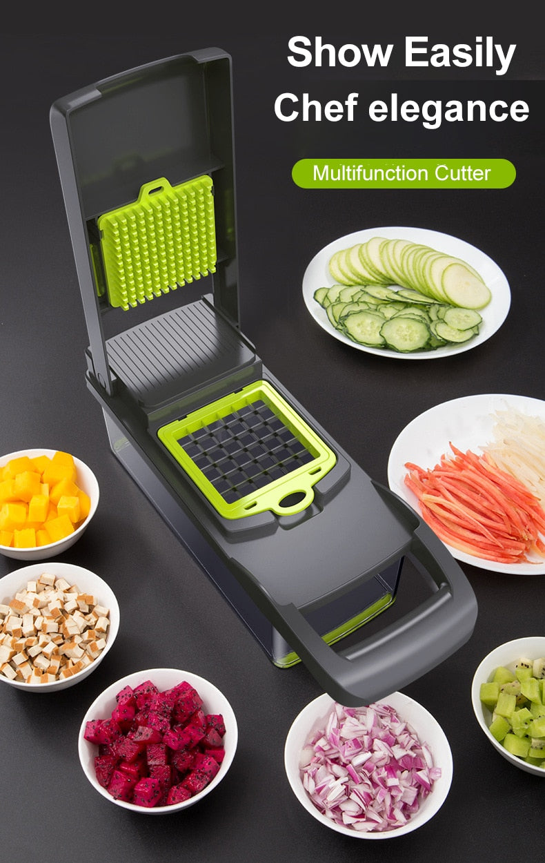 12 in 1 Multifunctional Vegetable Slicer Cutter Shredders Slicer With Basket Fruit Potato Chopper Carrot Grater