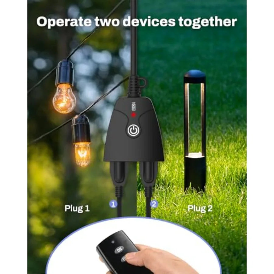 Outdoor Wireless Remote Control Outlet Plug, Weatherproof Heavy Duty Power Strip, Indoor Electrical Plugs for Light Switch, 6-i