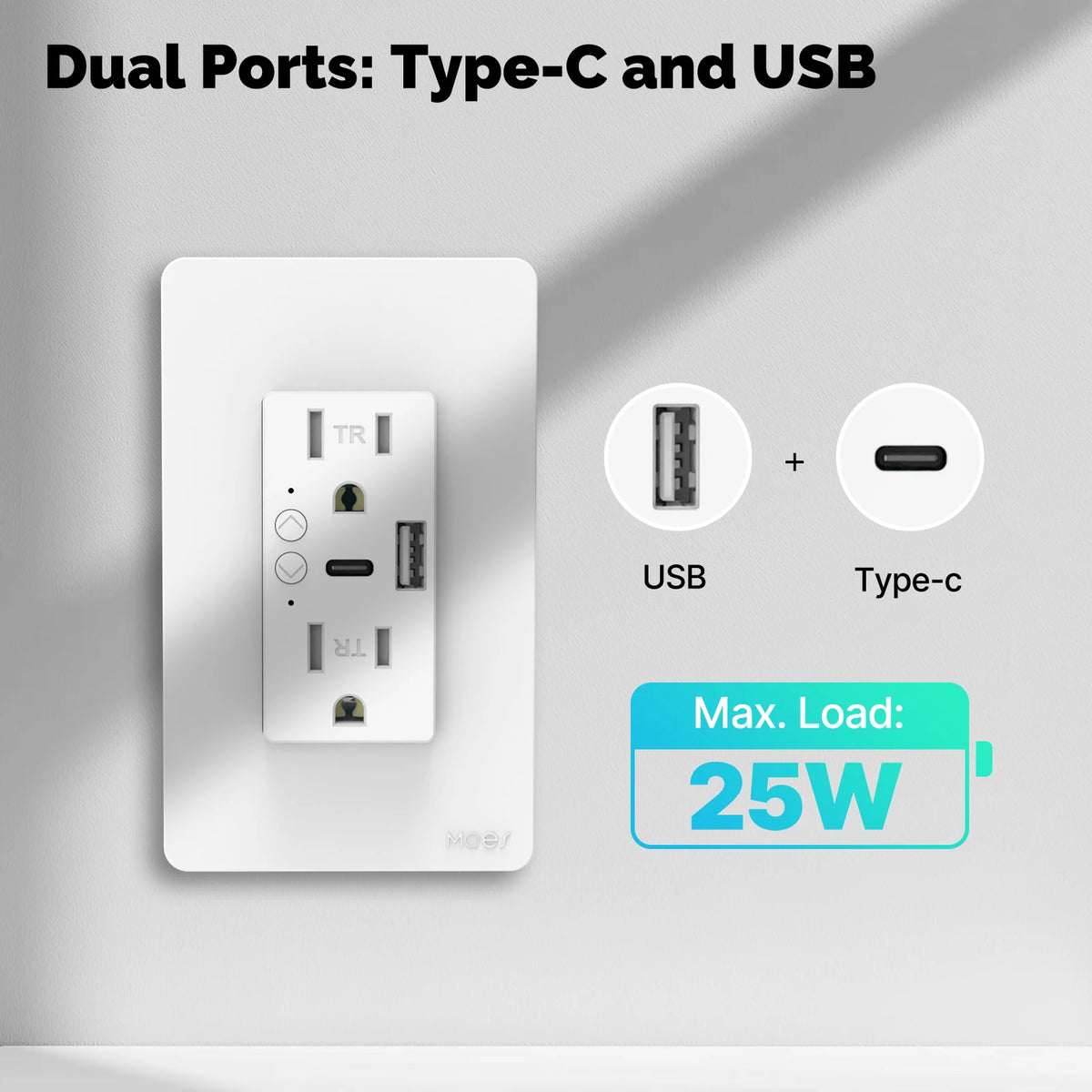MOES Tuya WiFi Smart Wall Outlet US Electrical Socket USB Type-C Port Plug APP Remote Voice Control Work with Alexa Google Home