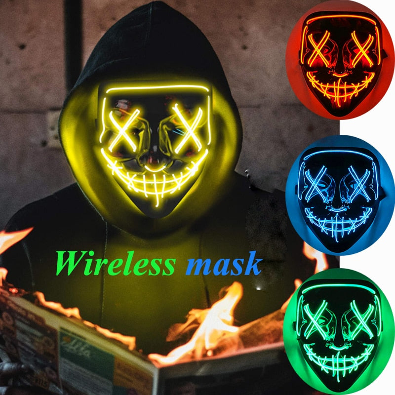 New Design Wireless Type Halloween LED Purge Mask Convenient Headwear Party Mask Neon  Light Flashing For Carnival Halloween, MyriadMart