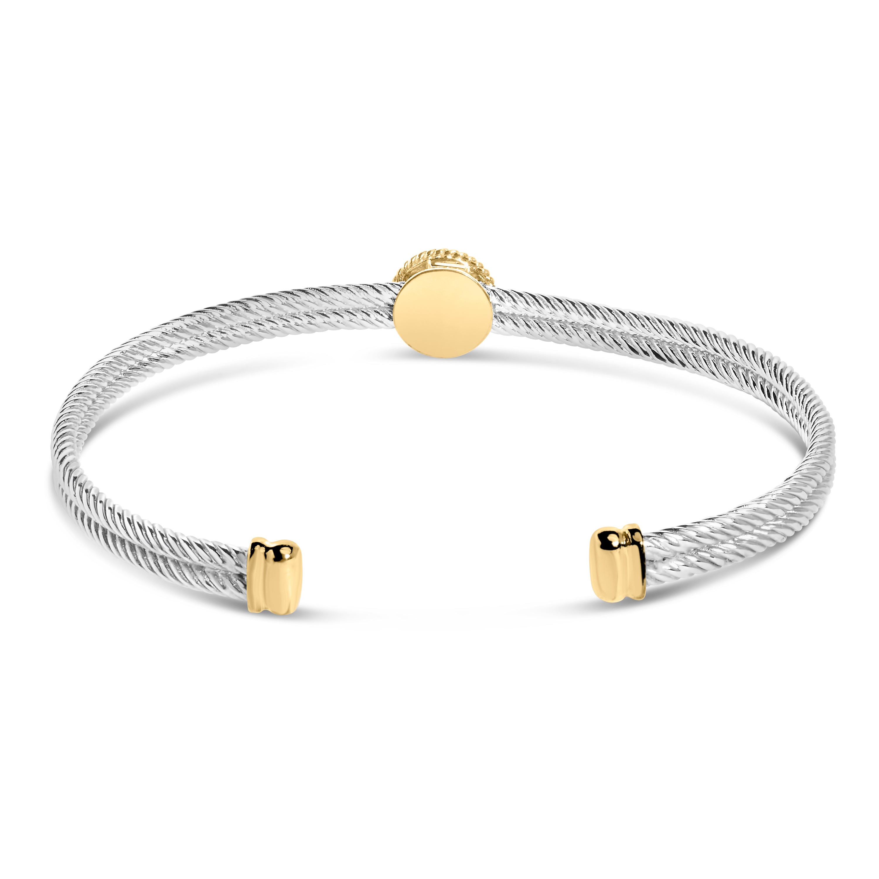 18K Yellow Gold Plated .925 Sterling Silver Diamond Accent and Fleur Di Lis Medallion Bangle Bracelet I-J Color, SI1-SI2 Clarity - 7.25 Inches on sale at MyriadMart
