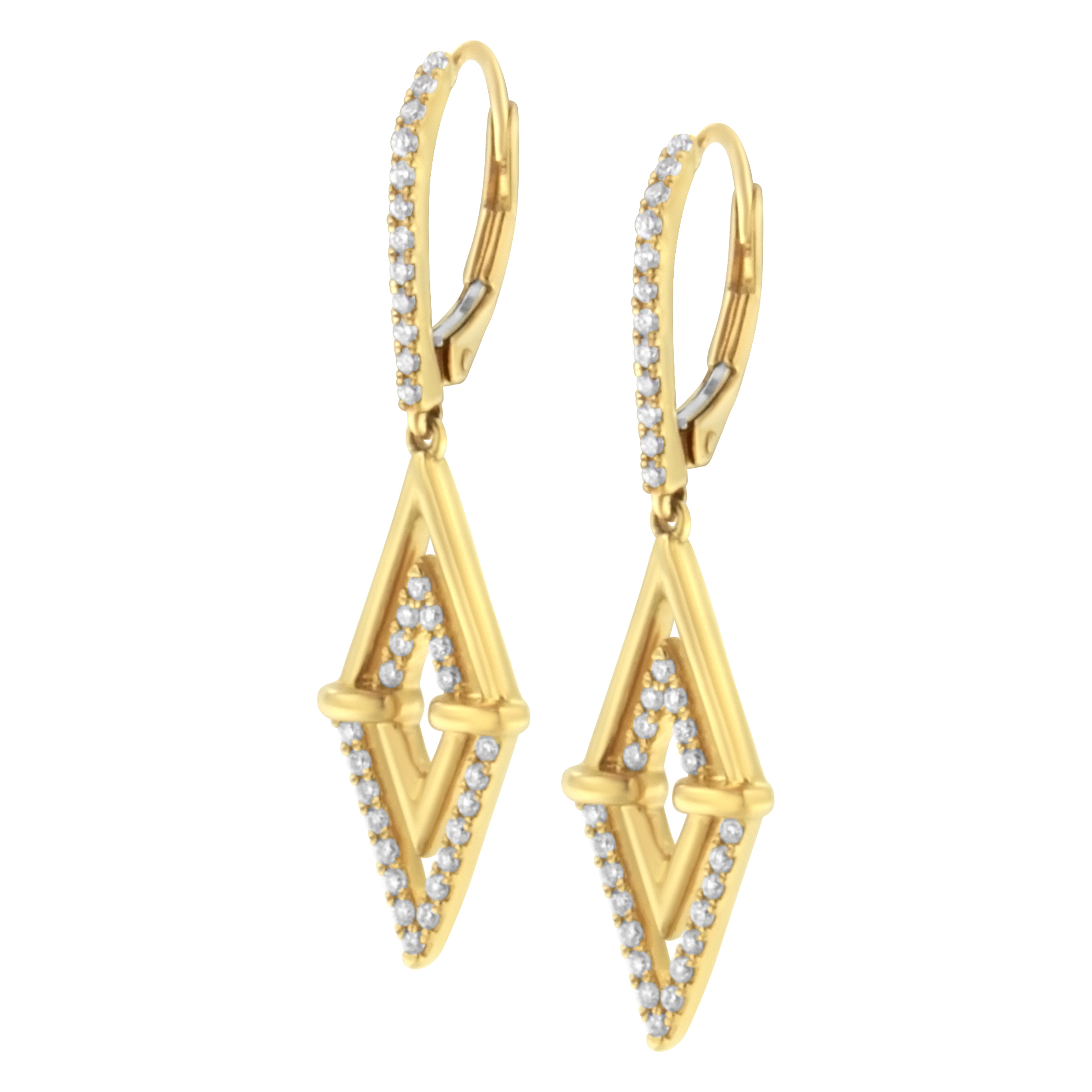 14K Yellow Gold 3/8 Cttw Double Triangle Drop and Dangle Diamond Earrings G-H Color, SI1-SI2 Clarity on sale at MyriadMart