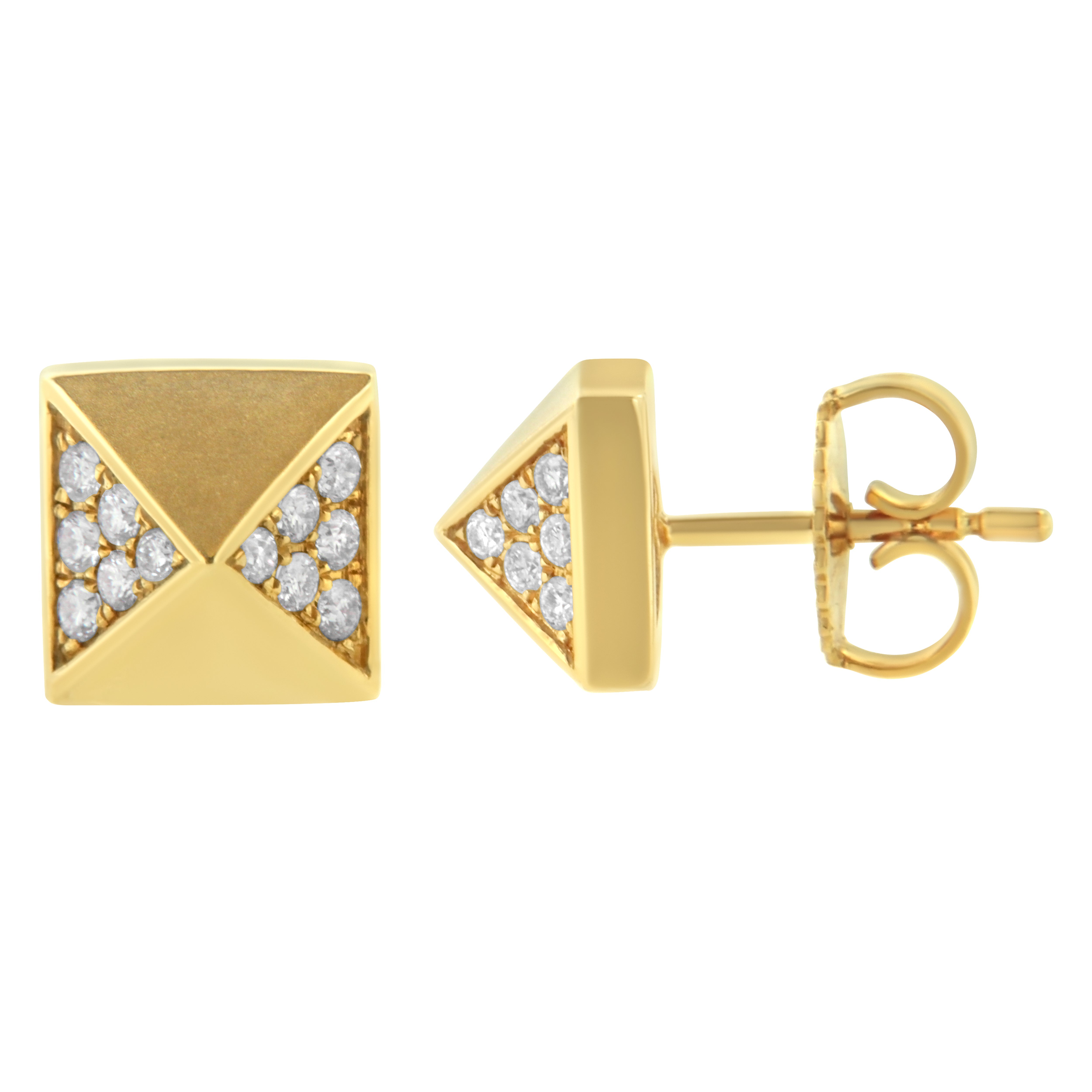 14K Yellow Gold 1/4 Cttw Diamond Pyramid Stud Earring G-H Color, SI1-SI2 Clarity on sale at MyriadMart