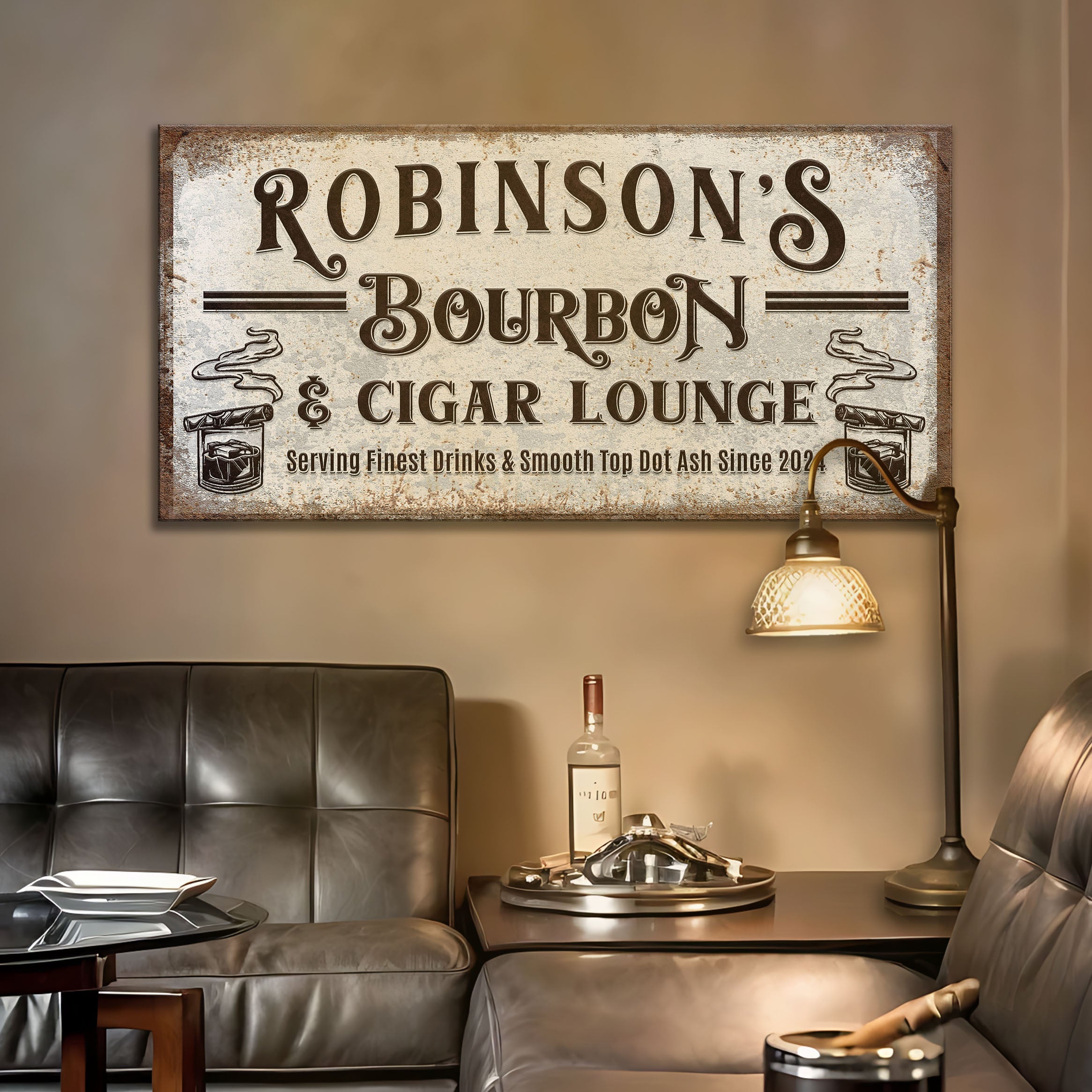 Personalized Bourbon and Cigar Bar Sign on sale at MyriadMart