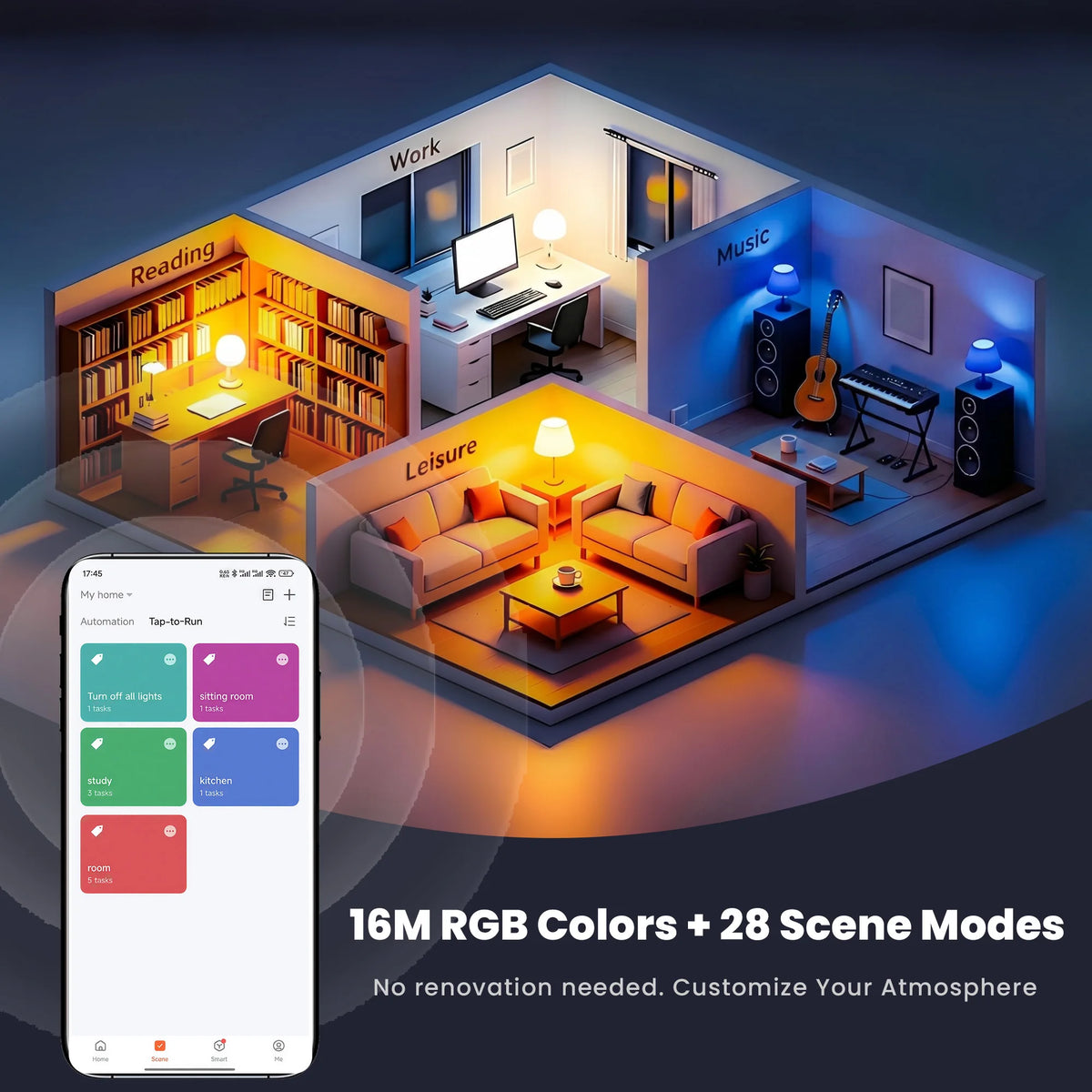 4pcs RGB Multi-Color LED Smart Bulbs, Music Rhythm Sensitive Lights, Low Blue Light Flicker-Free Lamps for Living Room Bedroom