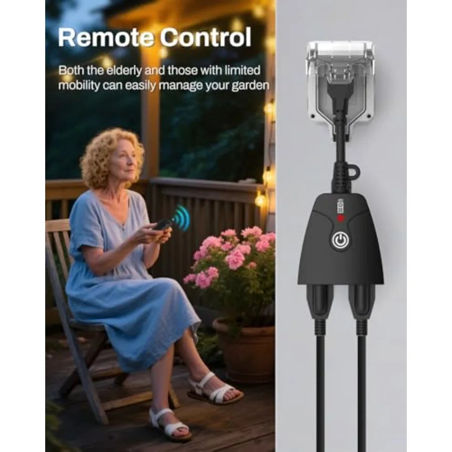Outdoor Wireless Remote Control Outlet Plug, Weatherproof Heavy Duty Power Strip, Indoor Electrical Plugs for Light Switch, 6-i