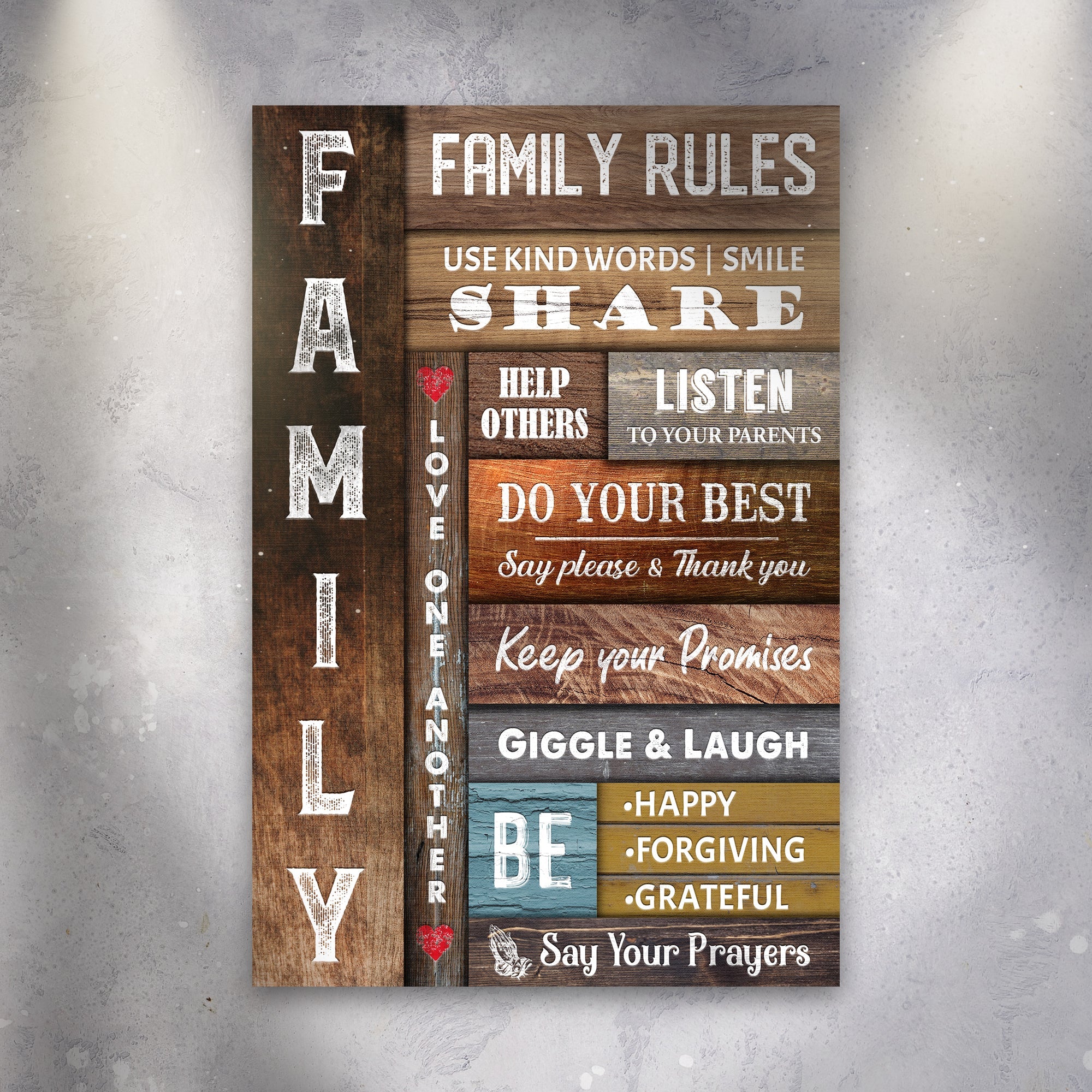 Use Kind Words, Listen To Your Parents Family Rules Sign on sale at MyriadMart