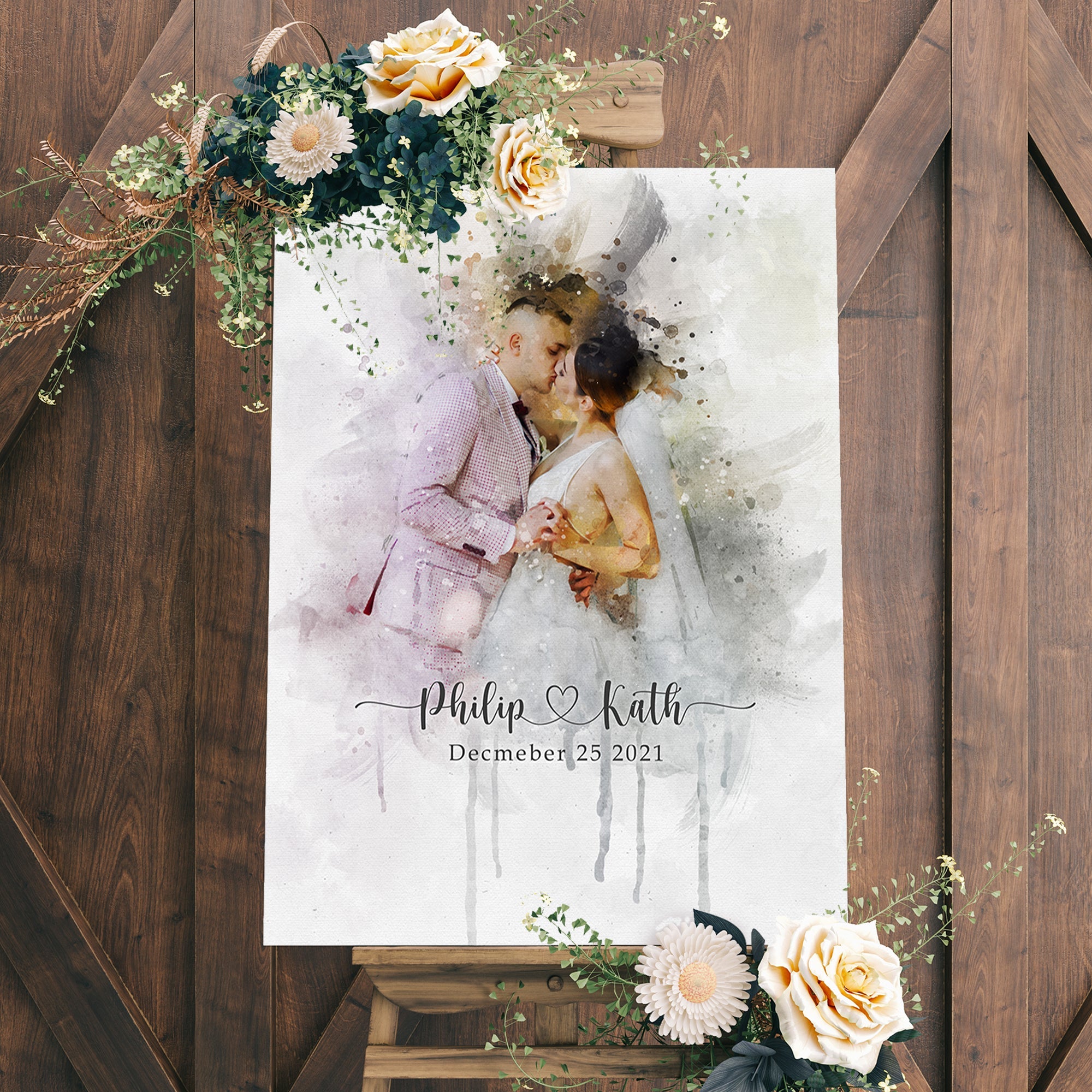 Wedding Portrait Watercolor Sign on sale at MyriadMart