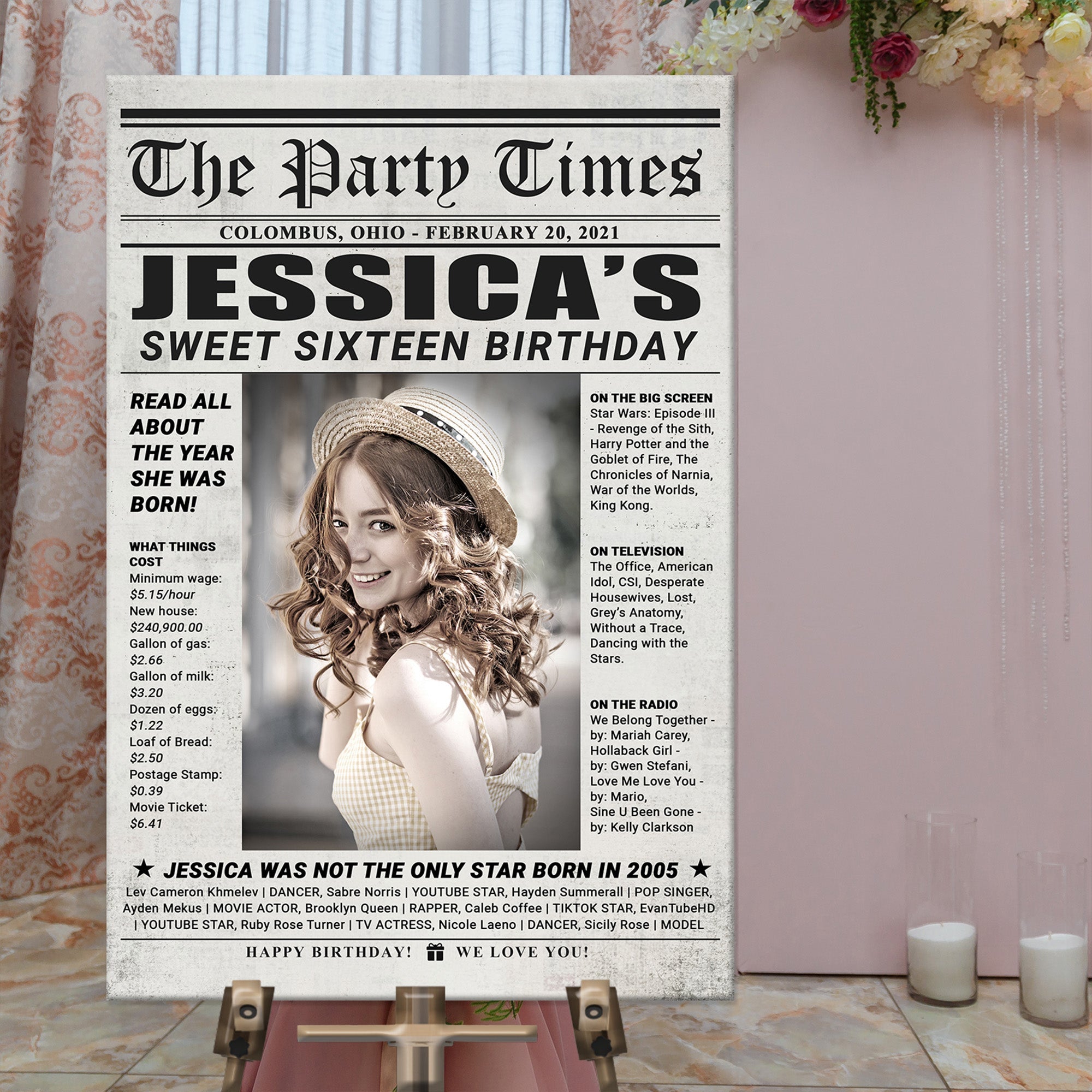 16th Birthday Newspaper Sign on sale at MyriadMart