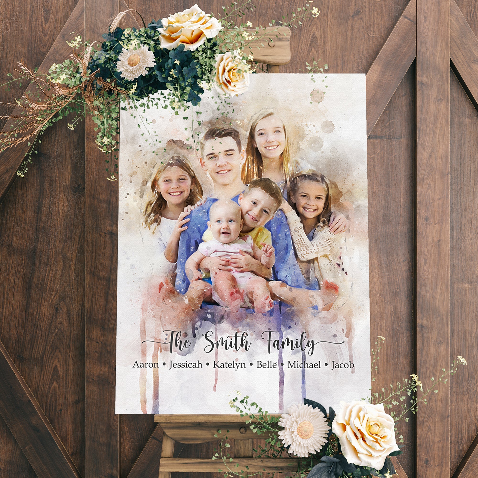 Watercolor Family Portrait Sign on sale at MyriadMart