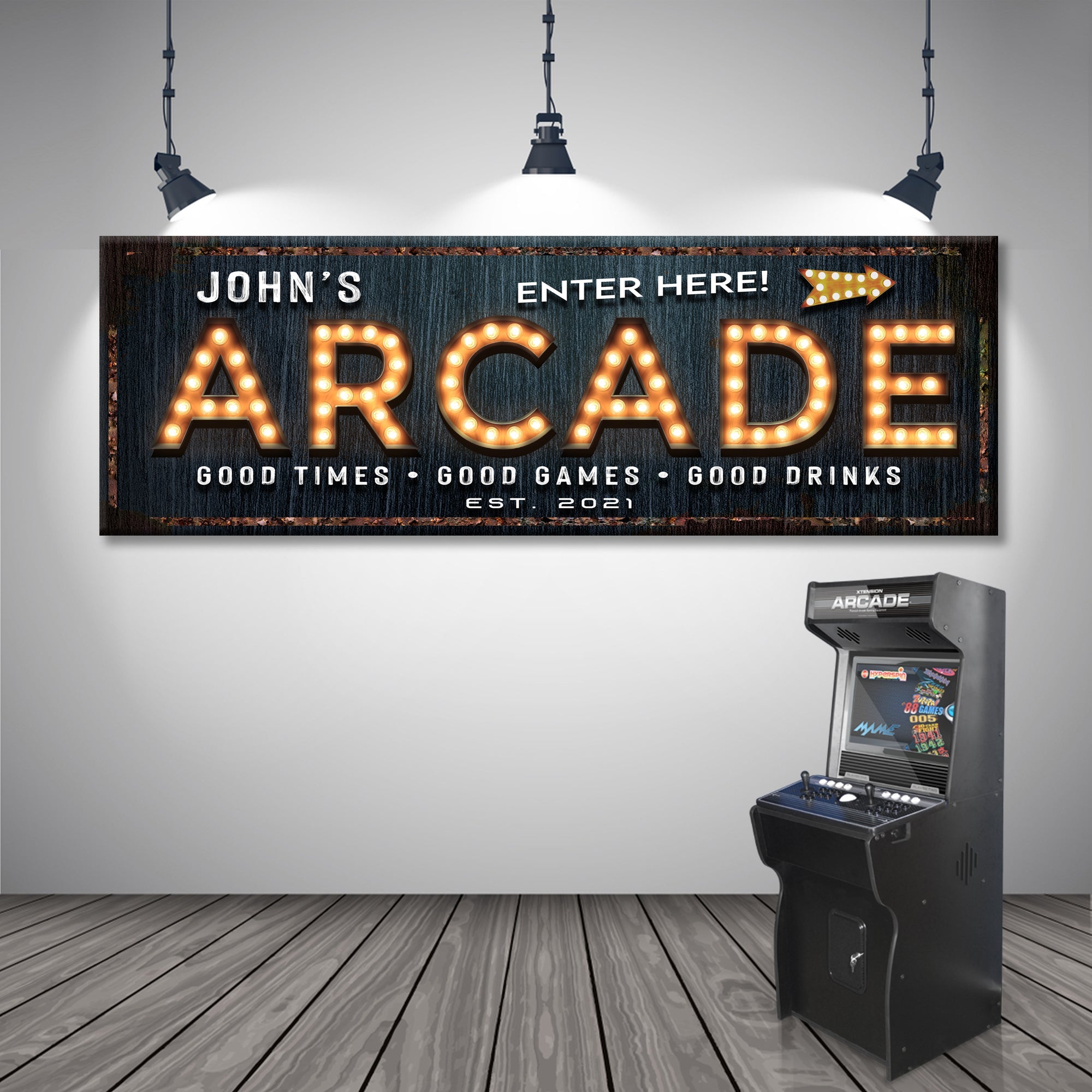 Arcade Enter Here Sign on sale at MyriadMart