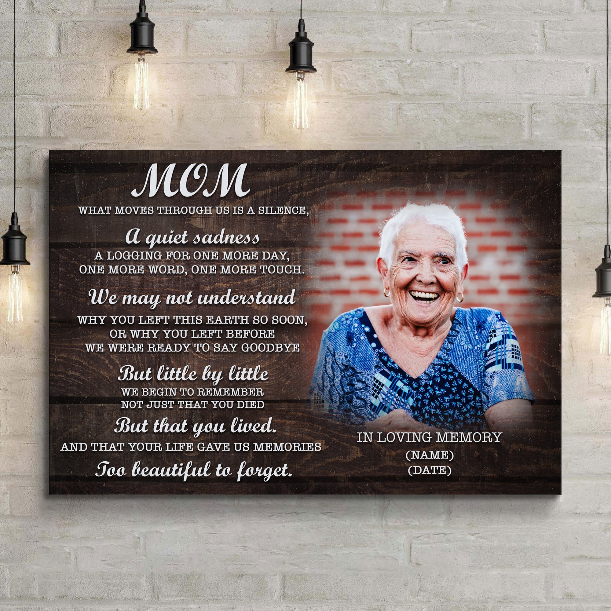 Mom, You're Too Beautiful To Forget Happy Mother's Day Sign on sale at MyriadMart