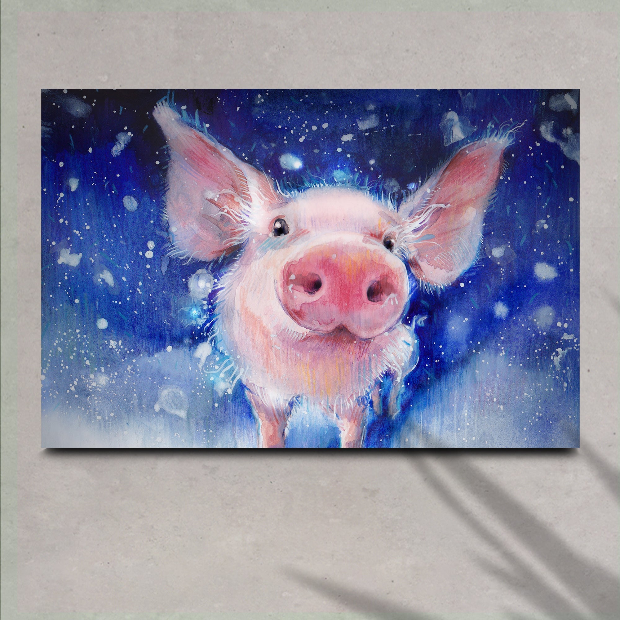 Fluffy Pig Watercolor Canvas Wall Art on sale at MyriadMart